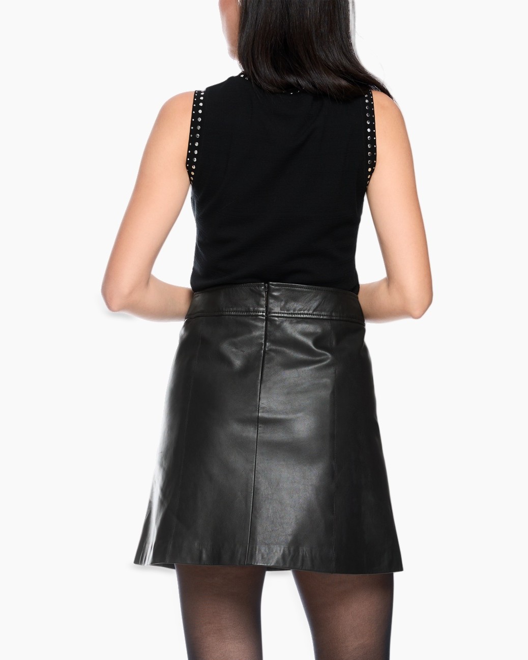 top, sleeveless, black, leather, skirt