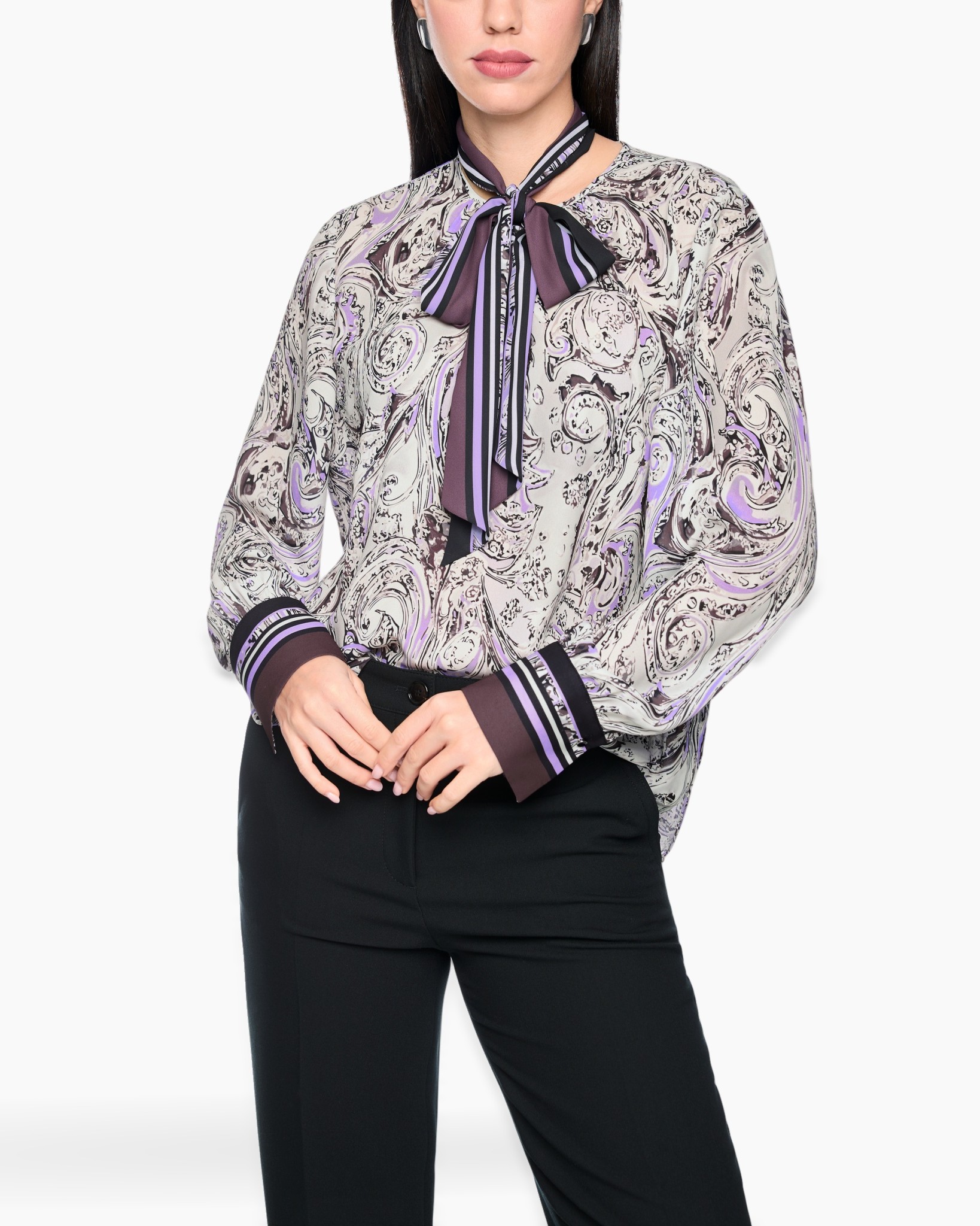 blouse, paisley, longsleeve, silk, purple