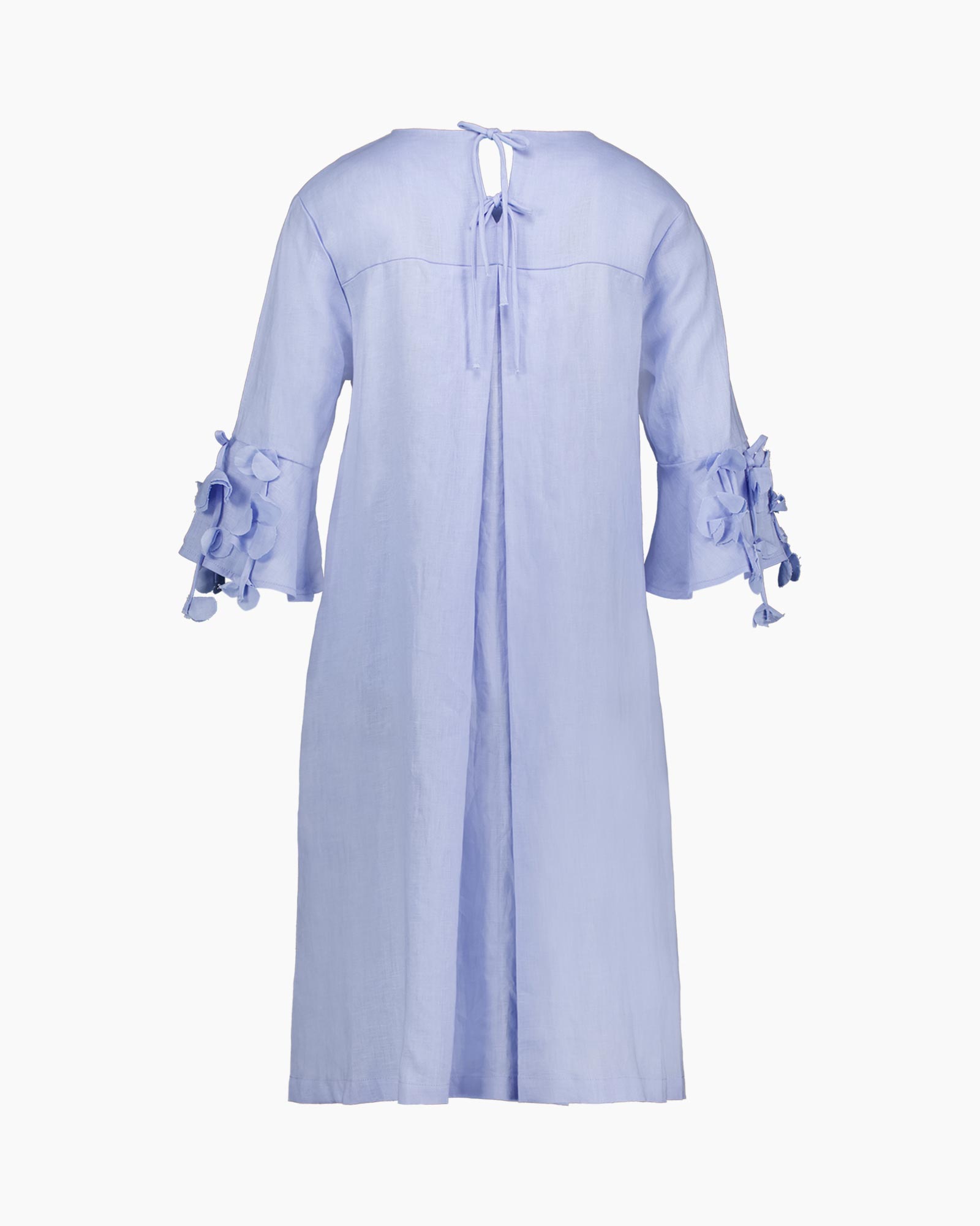 dress, linen, blue, knee-length, long-sleeve