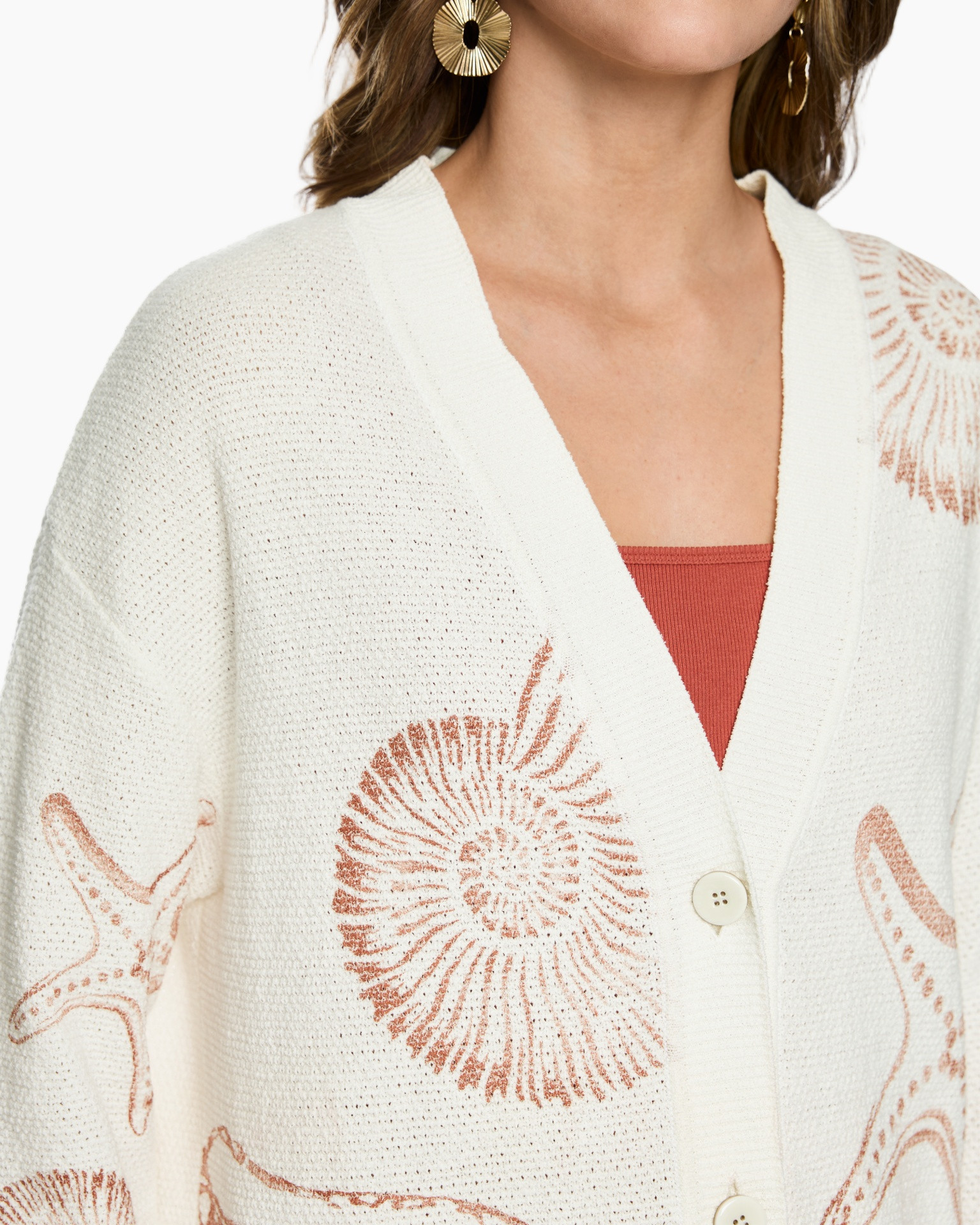 cardigan, open cardigan, knitted, white, shell pattern