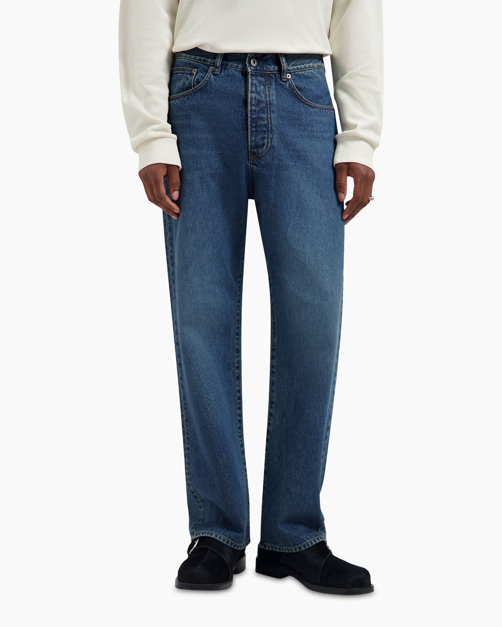 jeans, denim, straight leg, mid blue, pants