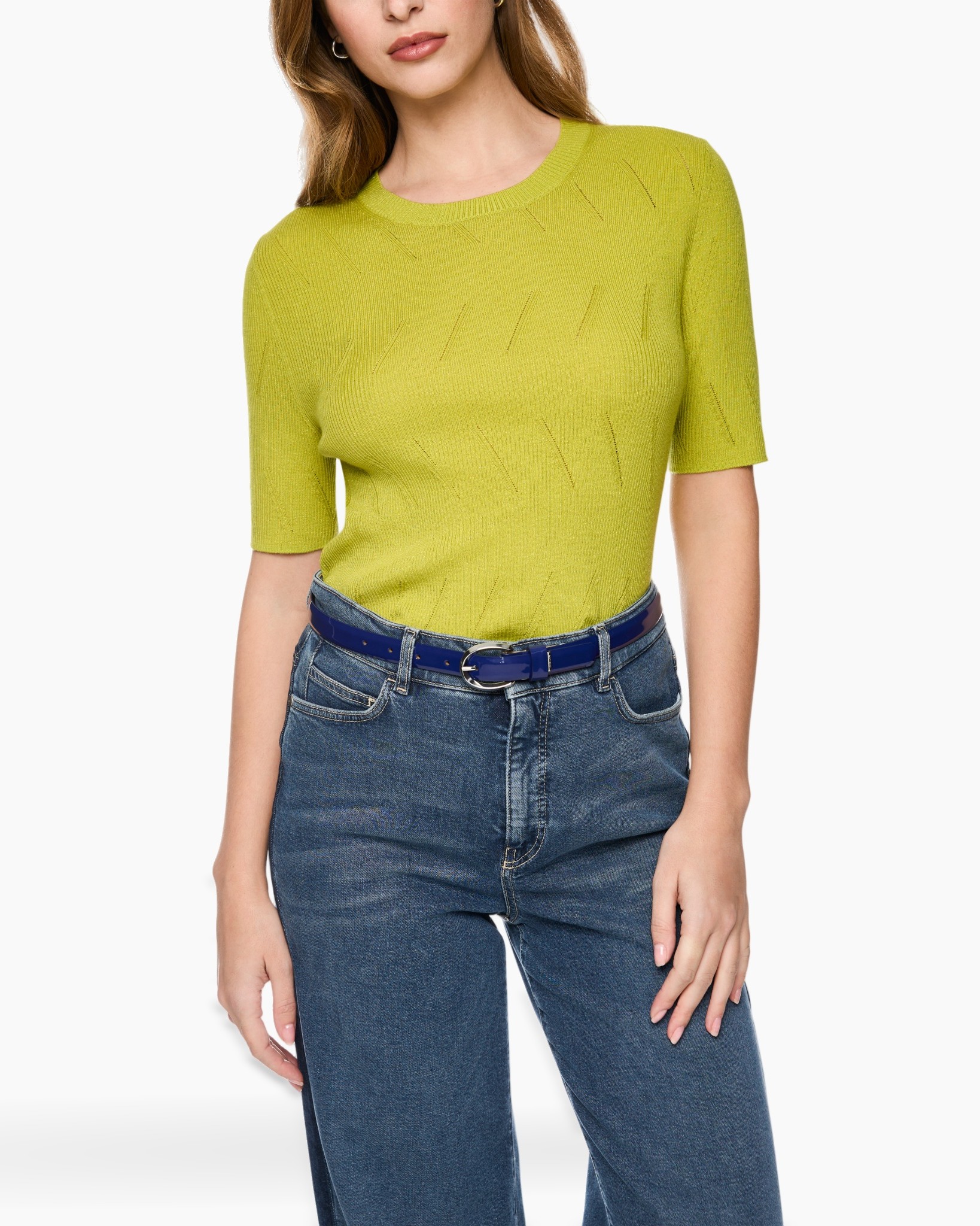 sweater, knit, short-sleeve, lime green, solid color