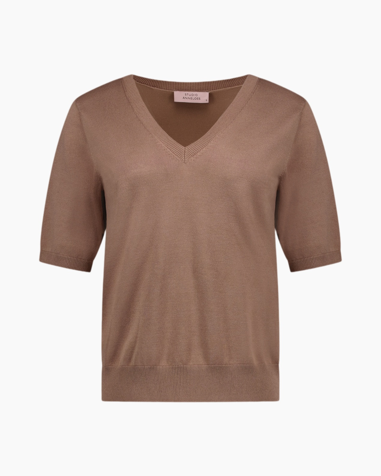 knit, pullover, v-neck, short-sleeve, brown