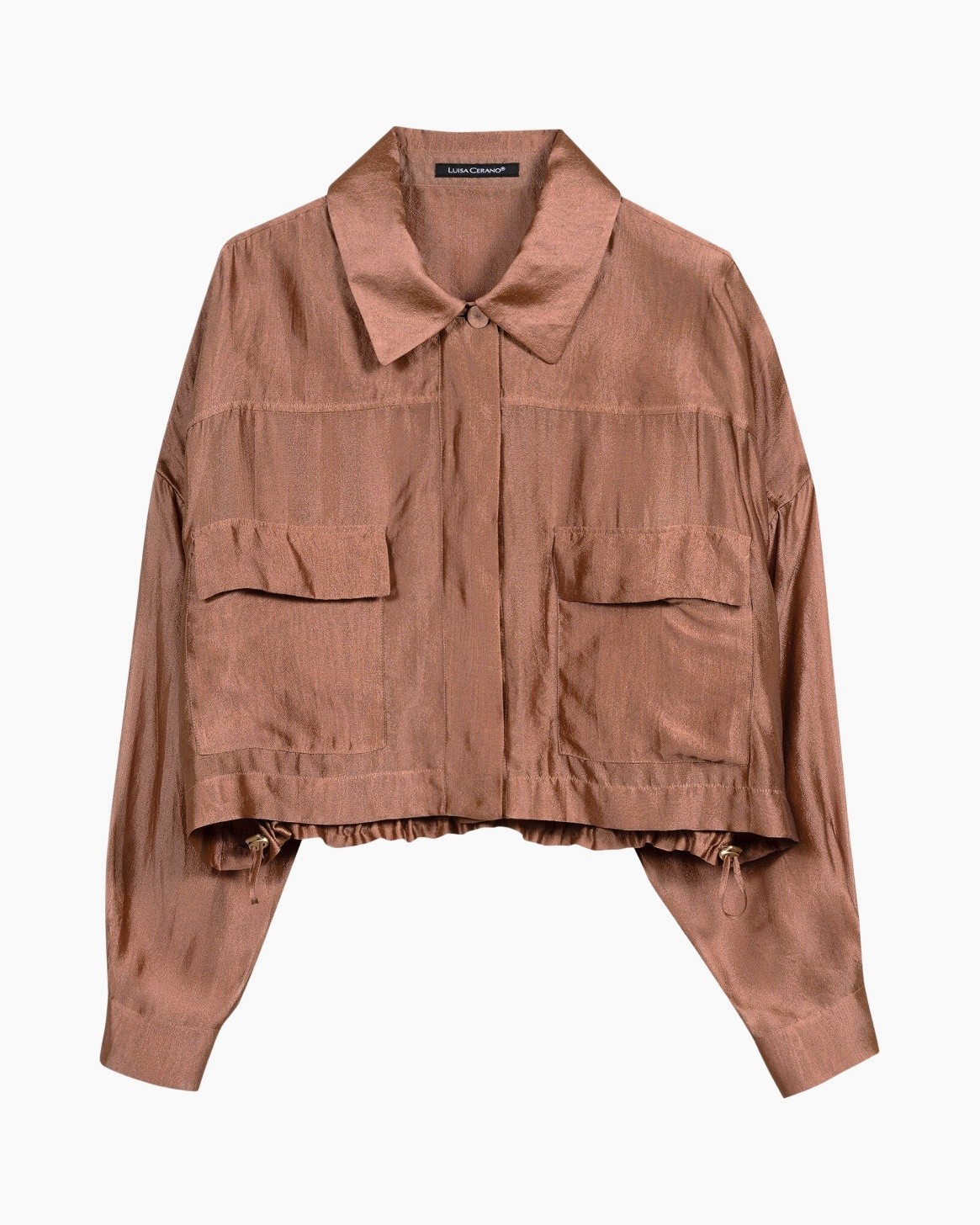 jacket, shirt jacket, button-down, pocketed, drawstring hem