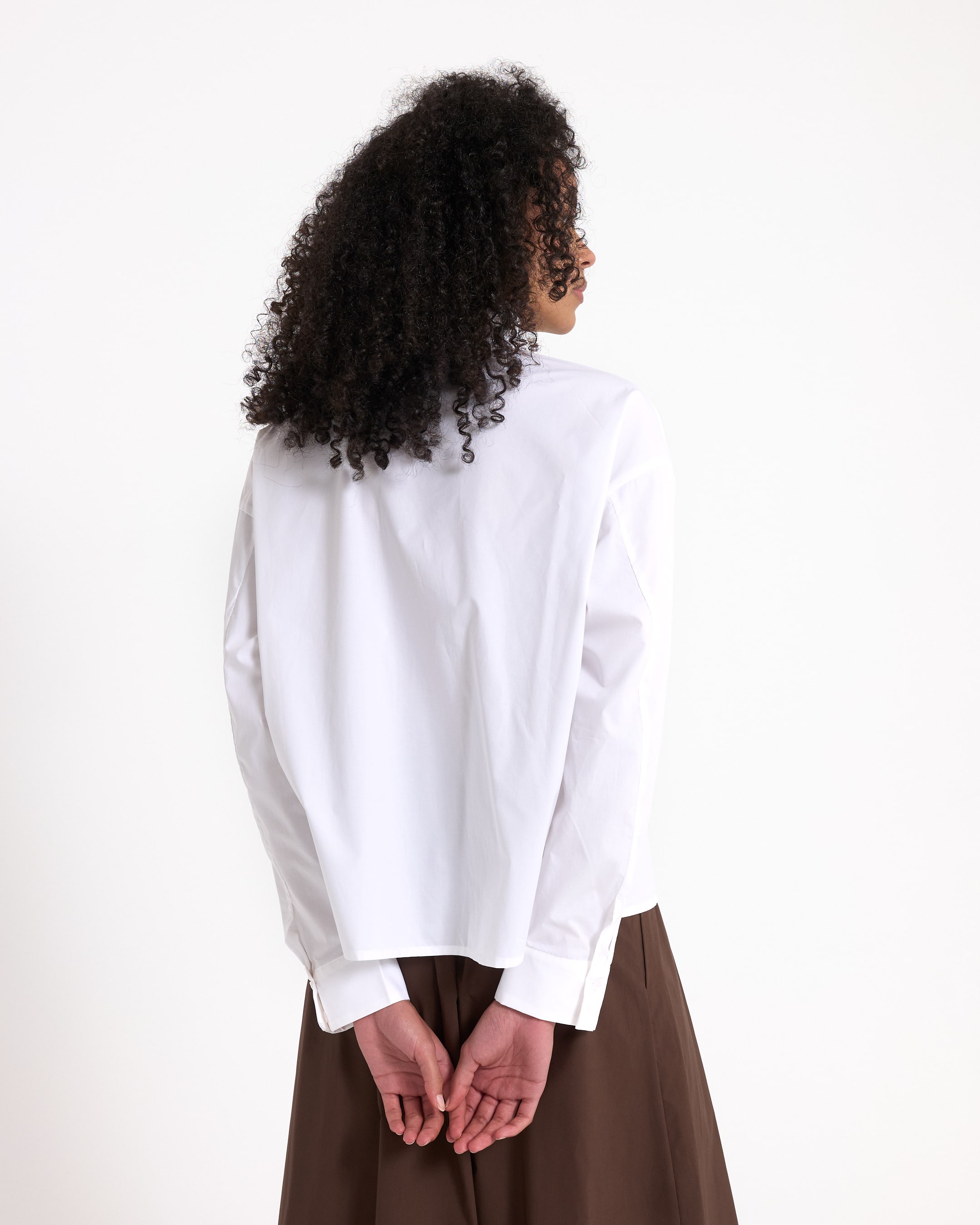 white shirt, long sleeve, button-down, cotton, plain