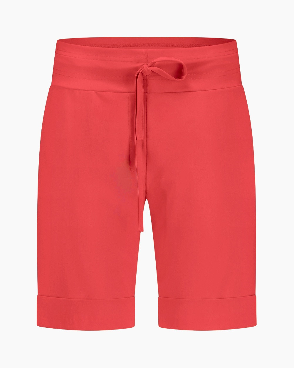 shorts, drawstring, red, knee-length, stretch fabric