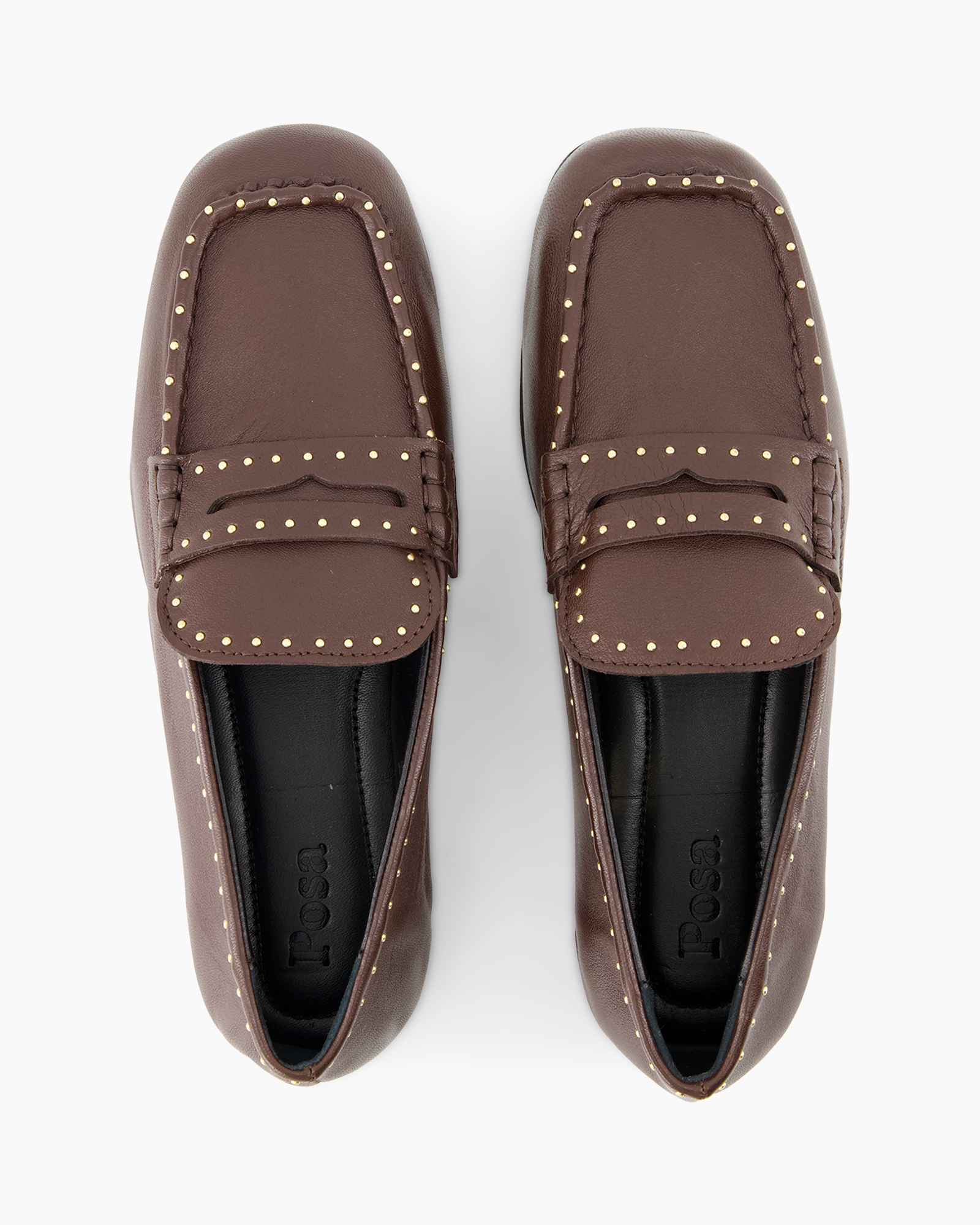loafers, moccasins, brown, studded, slip-on