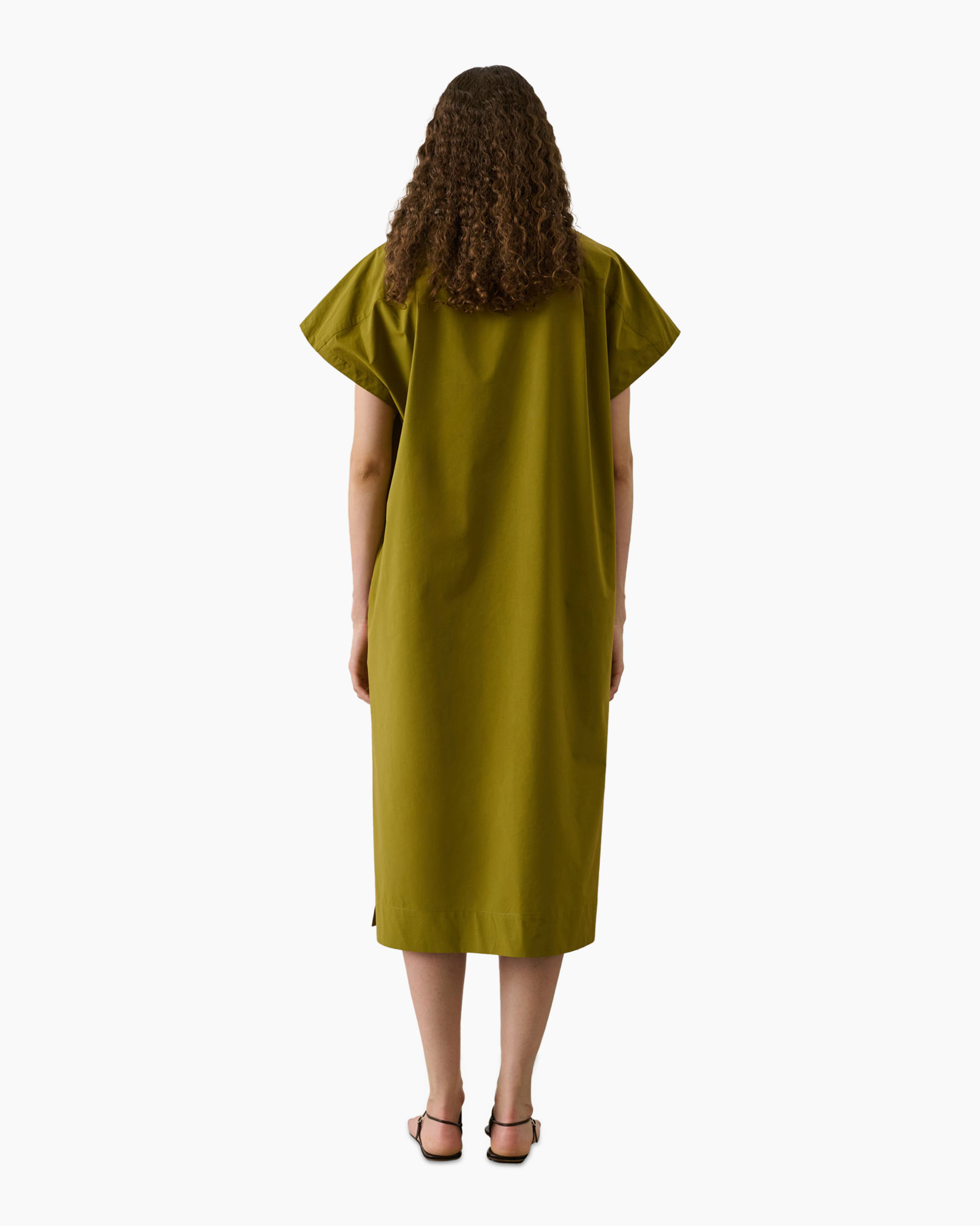 dress, midi, short-sleeve, olive, cotton