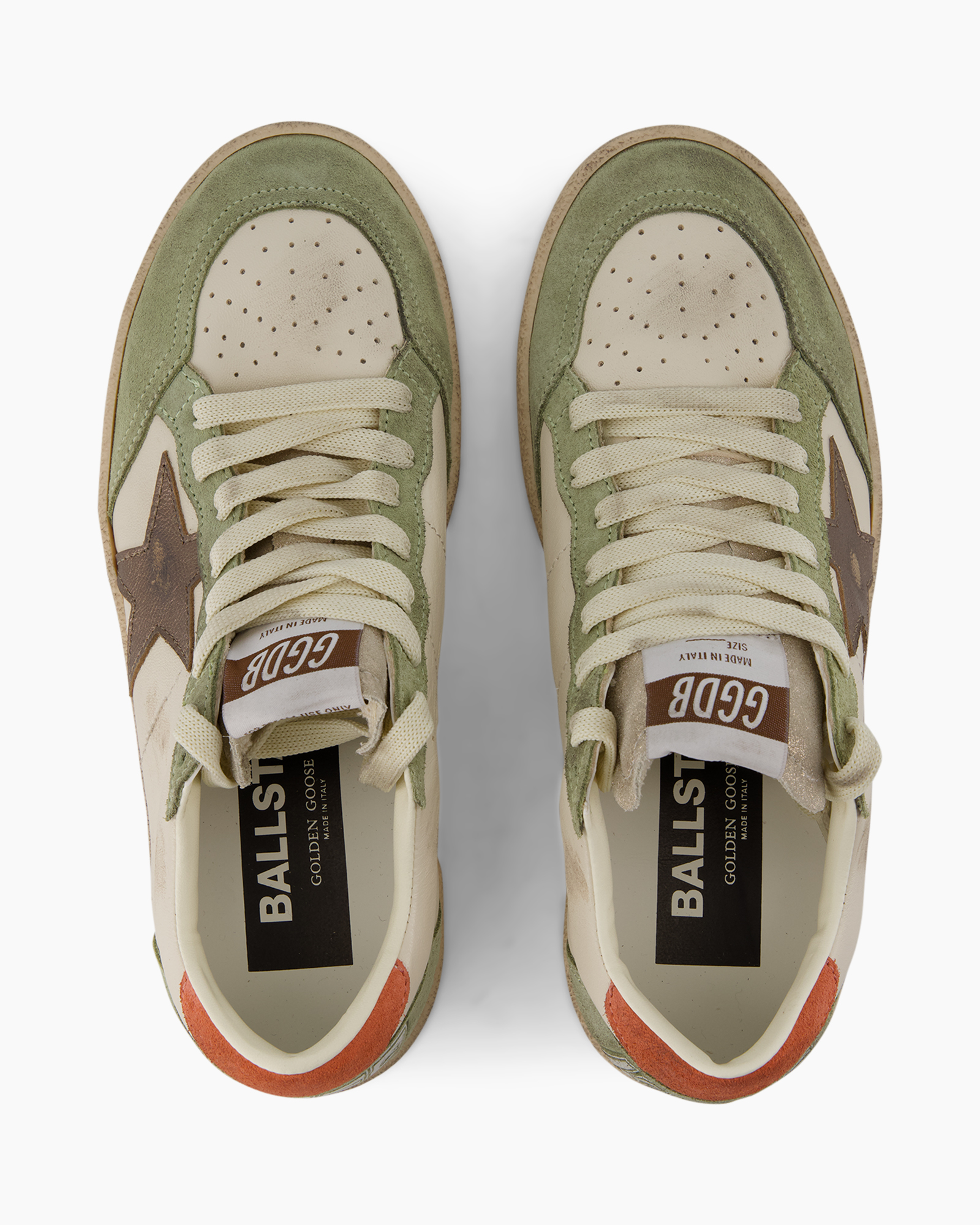 sneakers, green, beige, perforated toe, laces
