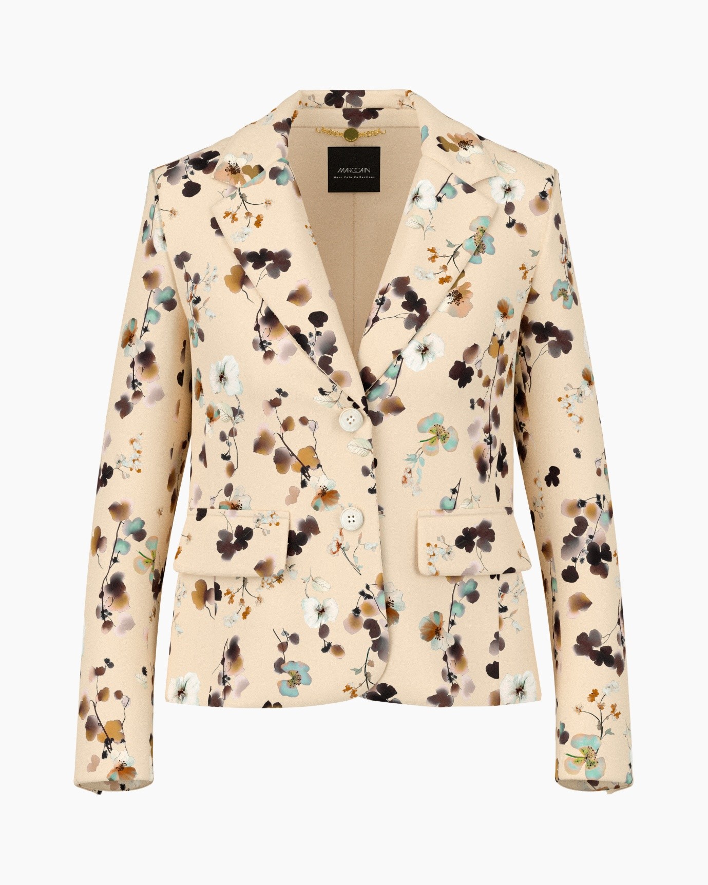 blazer, flower print, beige, lapel, two button