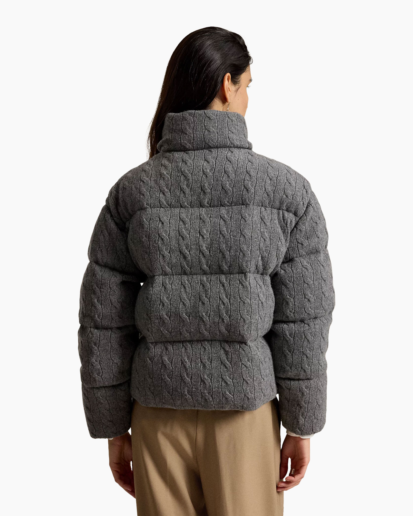 jacket, puffer, knit, gray, zipper