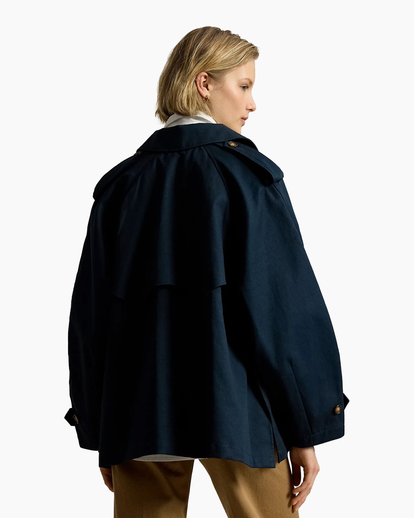 coat, trench coat, double-breasted, navy, long sleeve