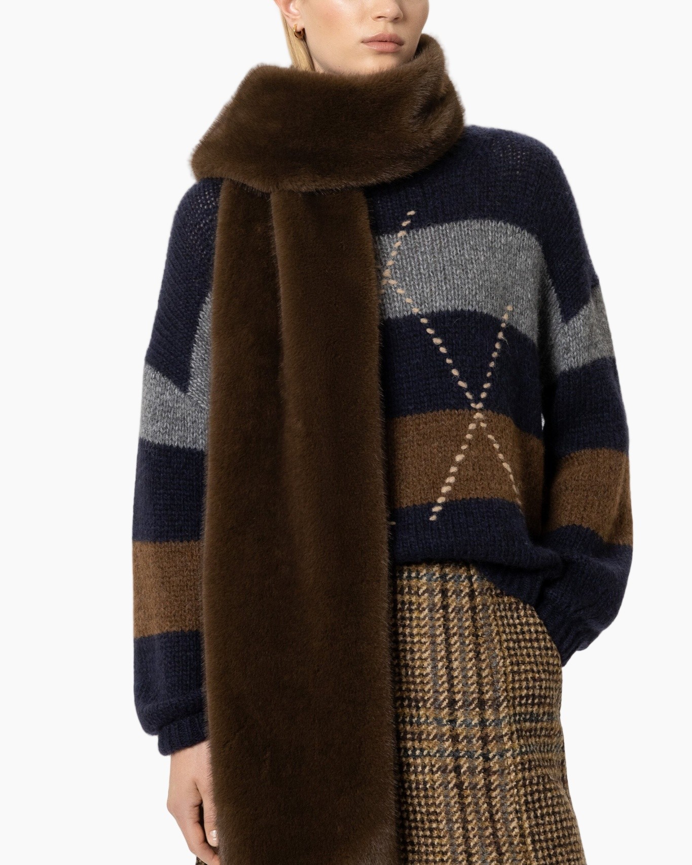 scarf, brown, fur, warm, plain
