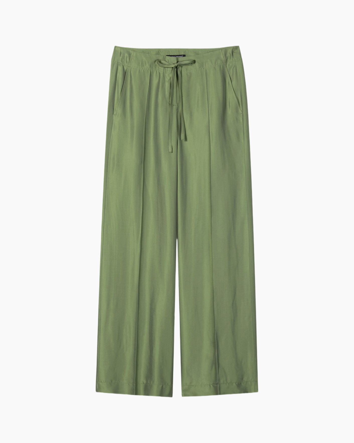 pants, wide-leg, drawstring, green, cotton? fabric