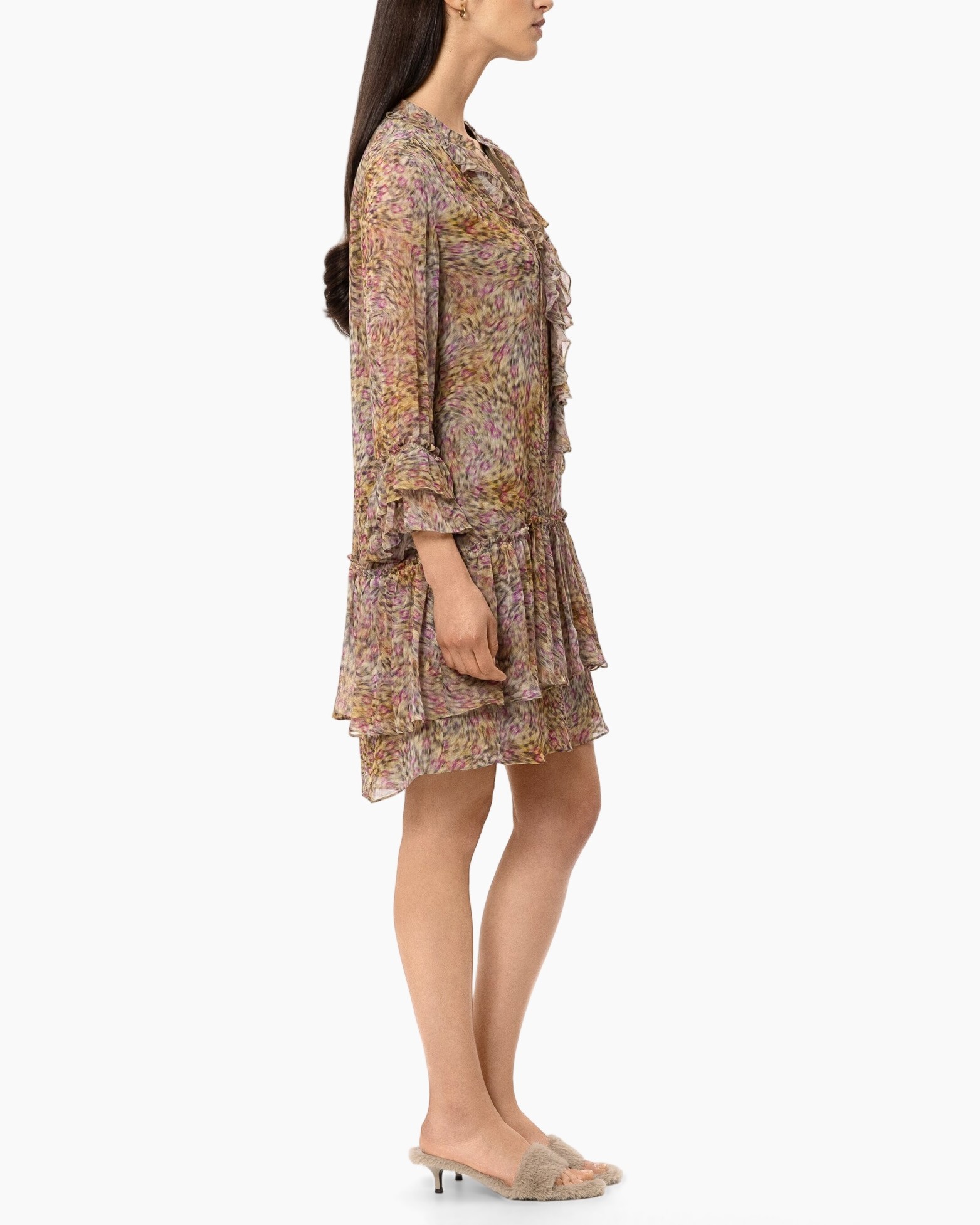 dress, floral, tiered, long-sleeves, ruffle