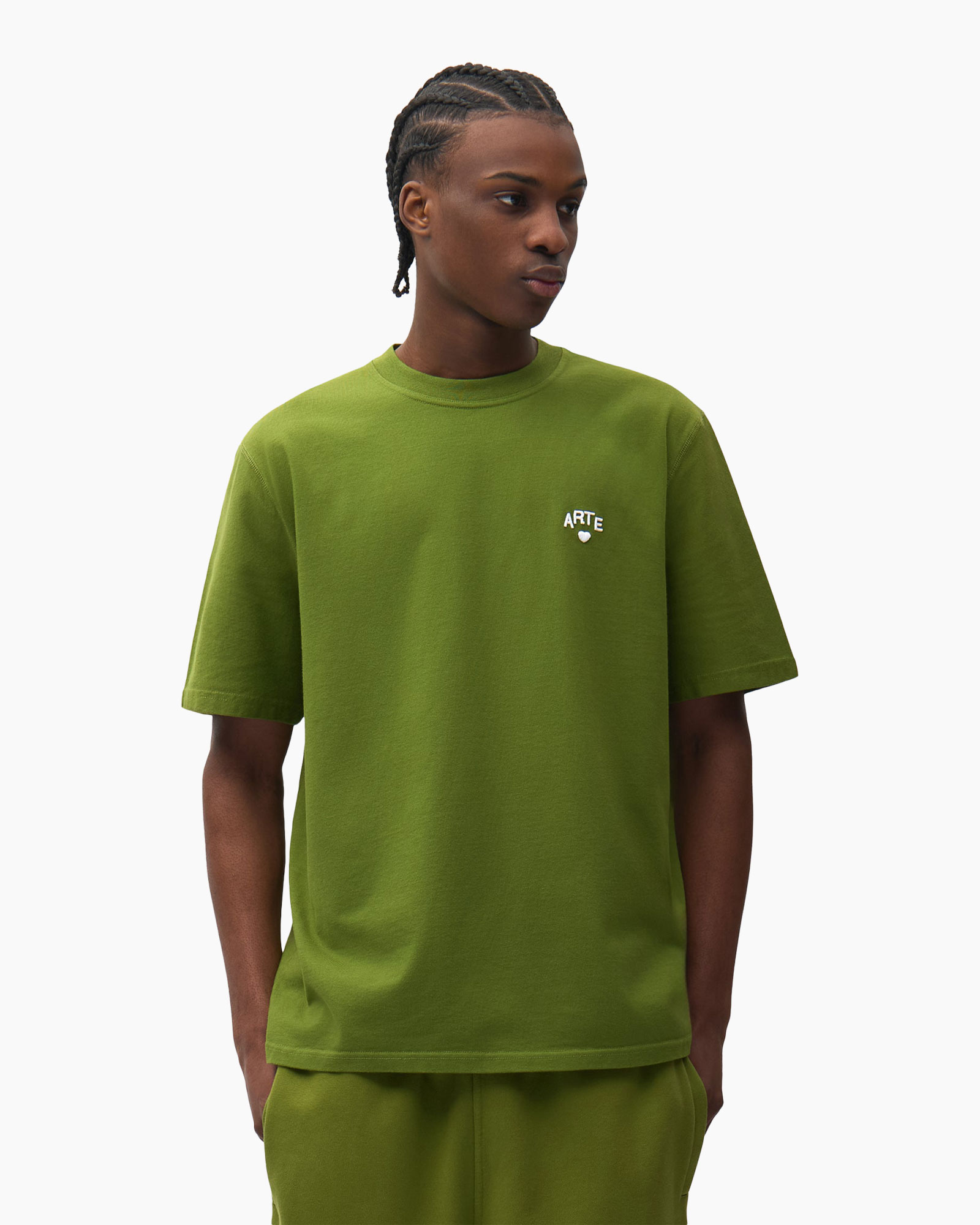 t shirt, short sleeve, green, crew neck, small logo