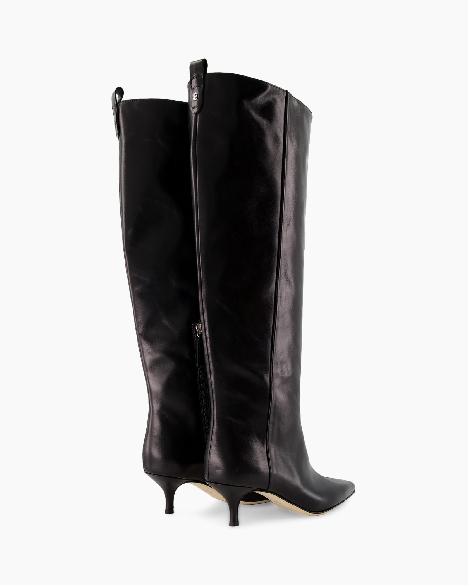 knee-high boots, black boots, leather, heel, zipper