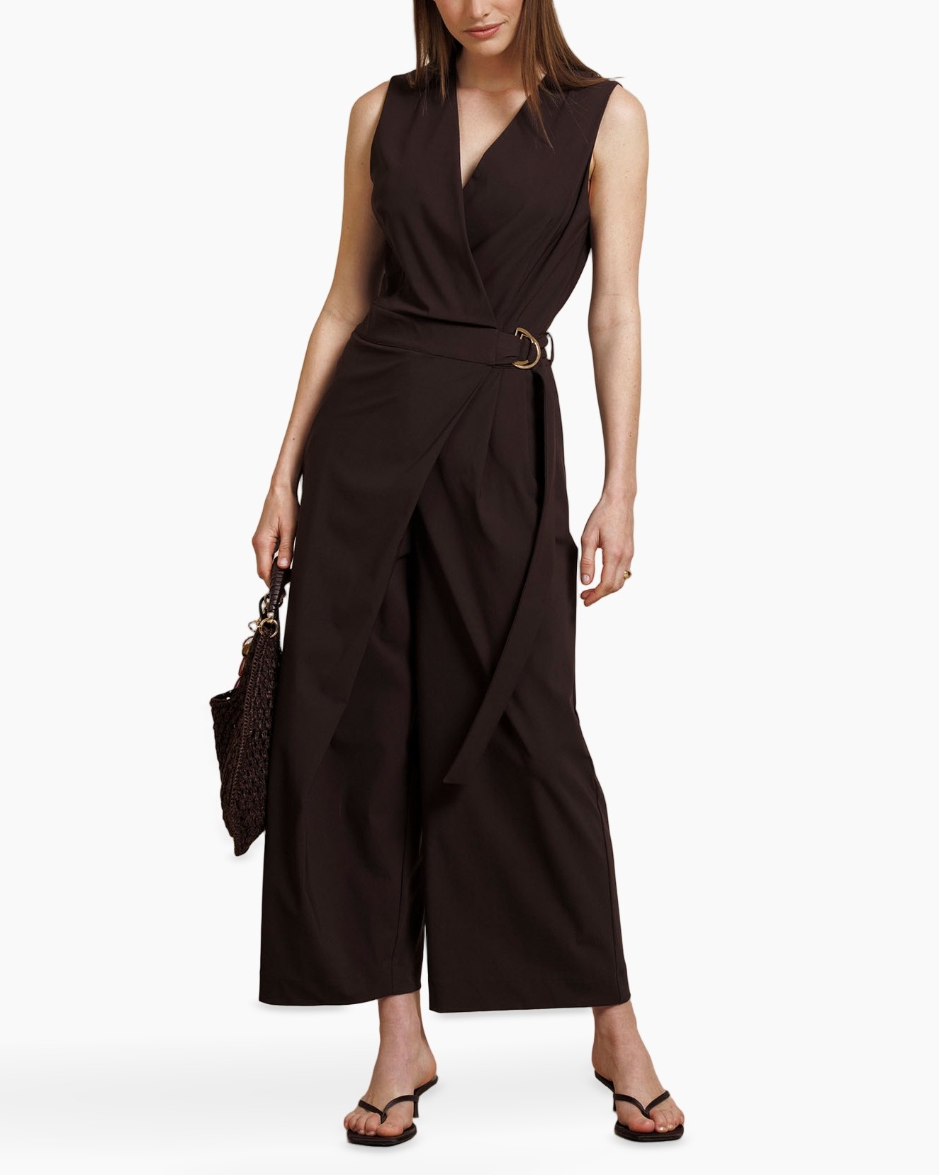 jumpsuit, wrap, wide-leg, sleek, black