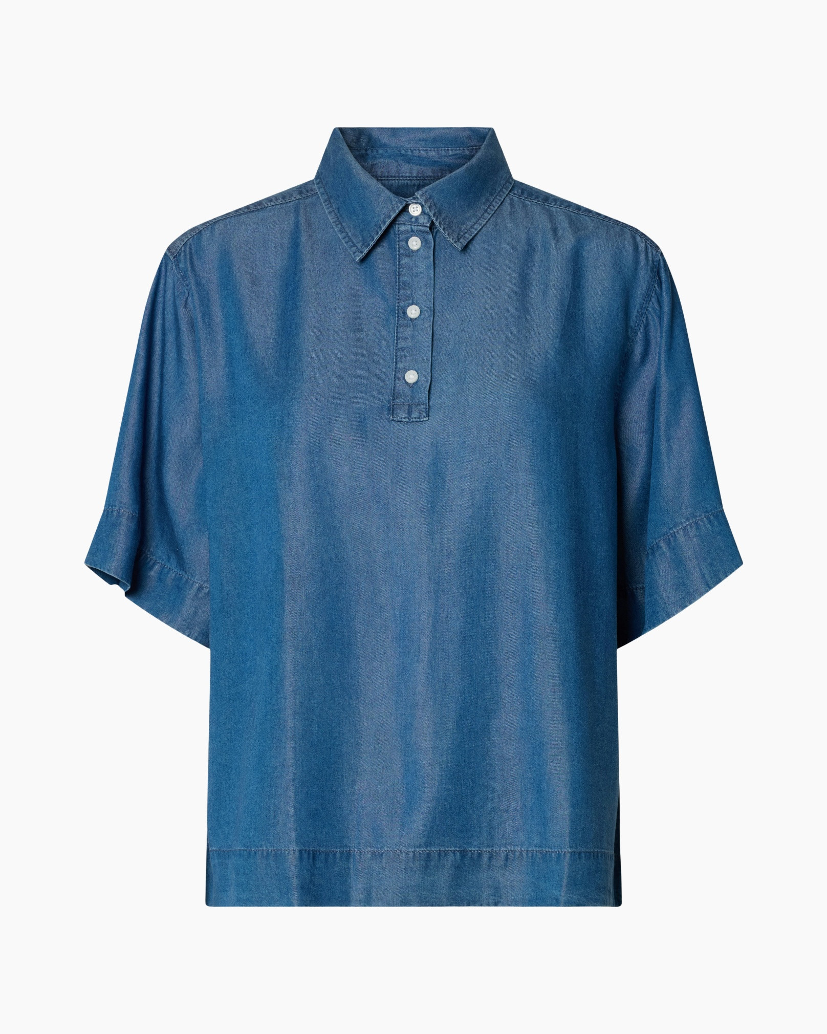denim, shirt,  polo?, button-down, short-sleeve