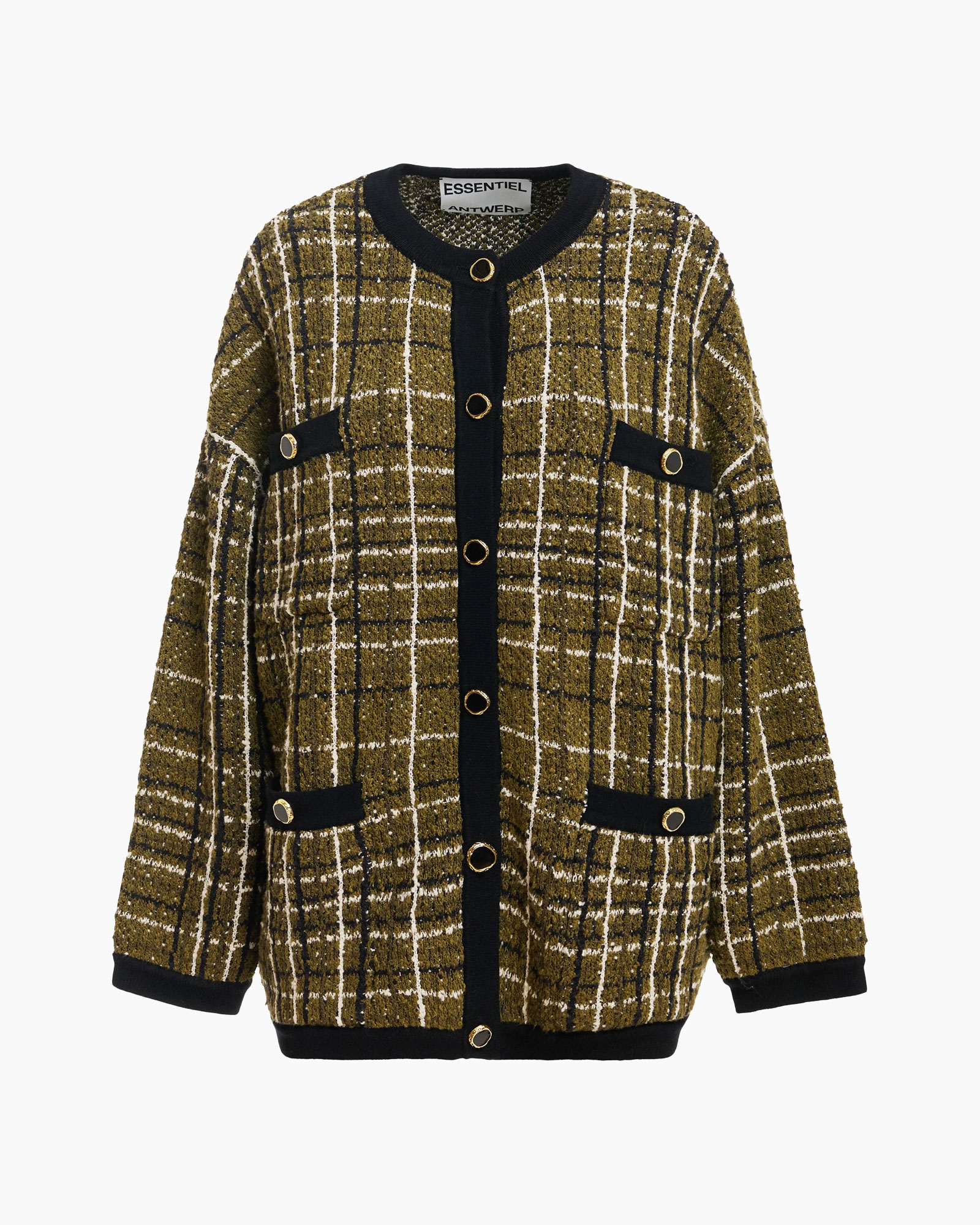cardigan, knit, checkered, gold, long-sleeve