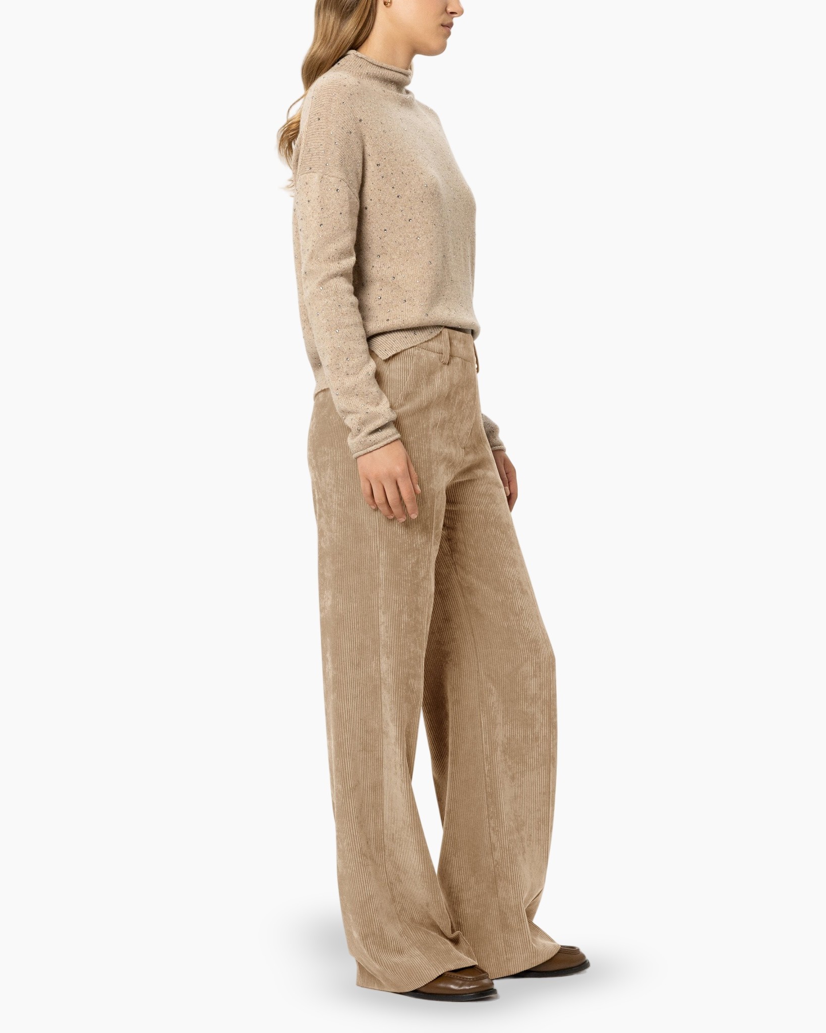 turtleneck, knit, beige, corduroy, pants