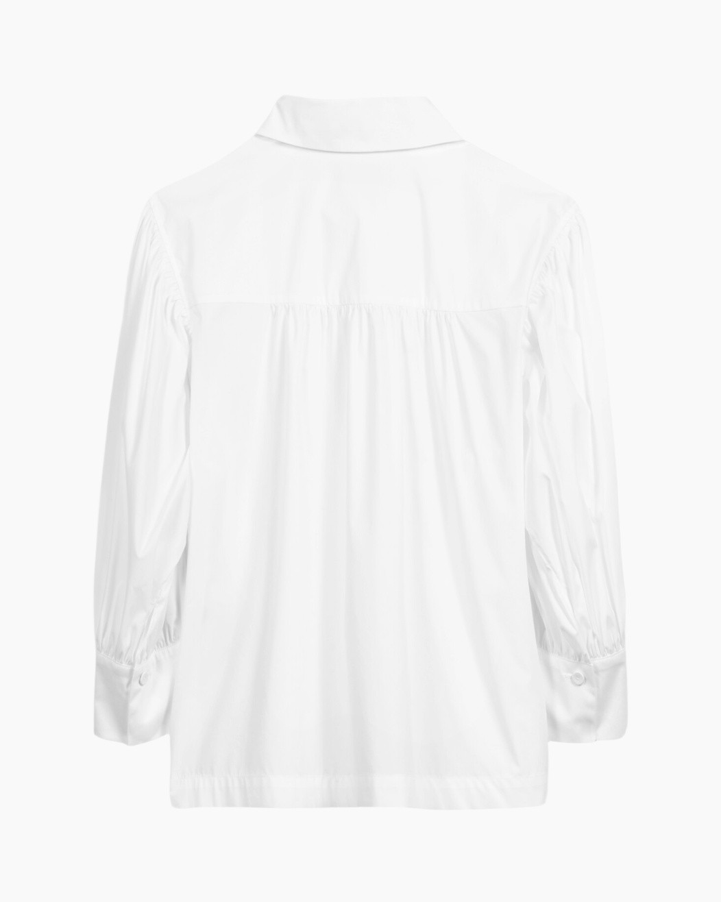 white, blouse, long sleeves, collar, back view