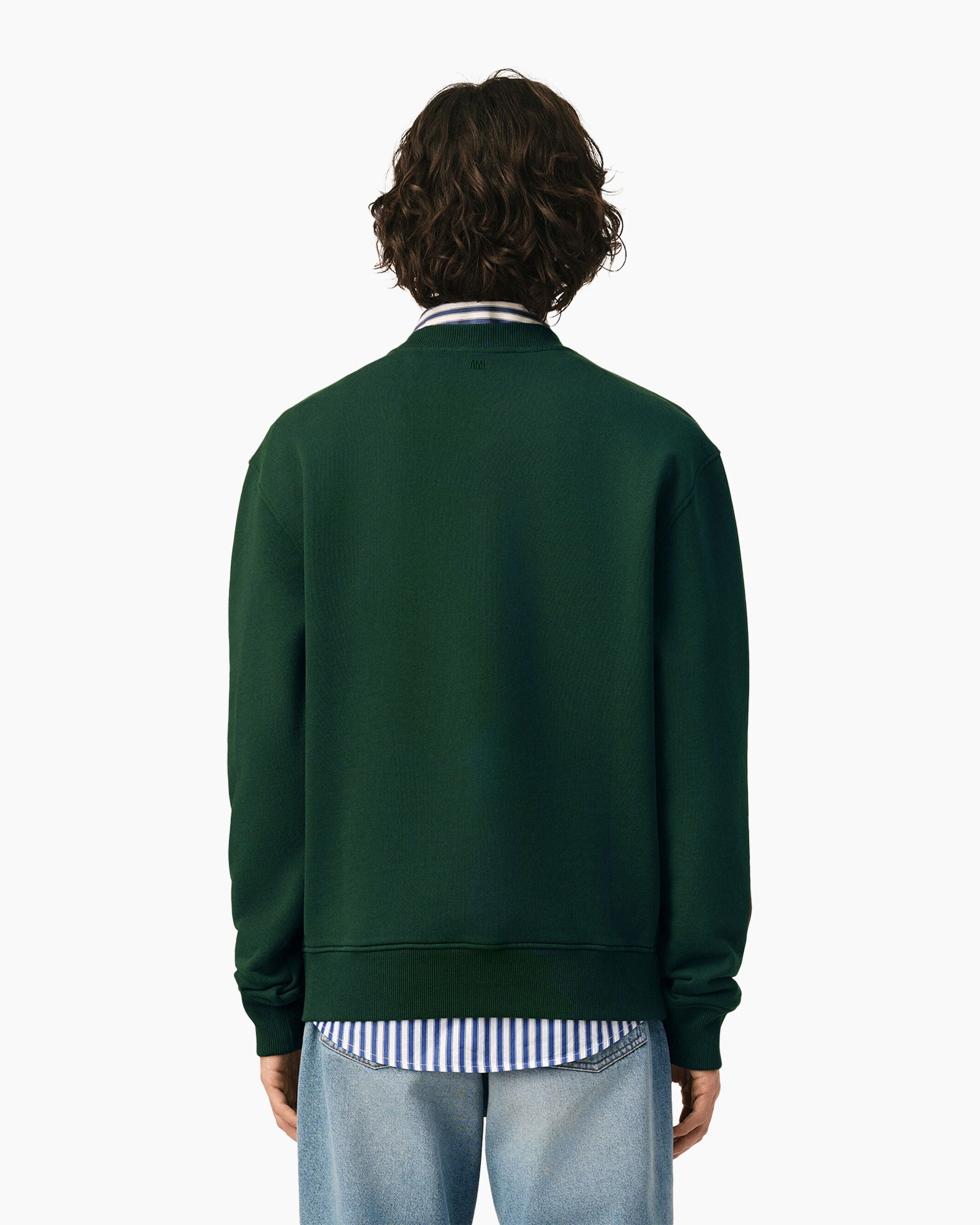 sweatshirt, green, crewneck, back view, ribbed hem