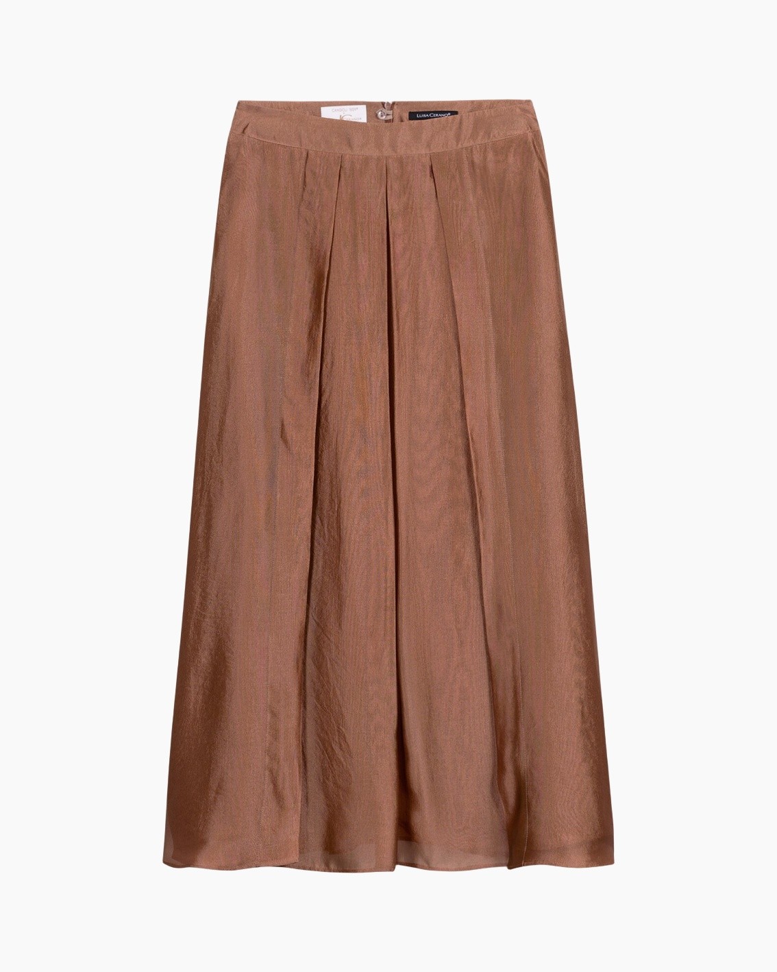 skirt, pleated, brown, linen, mid-length