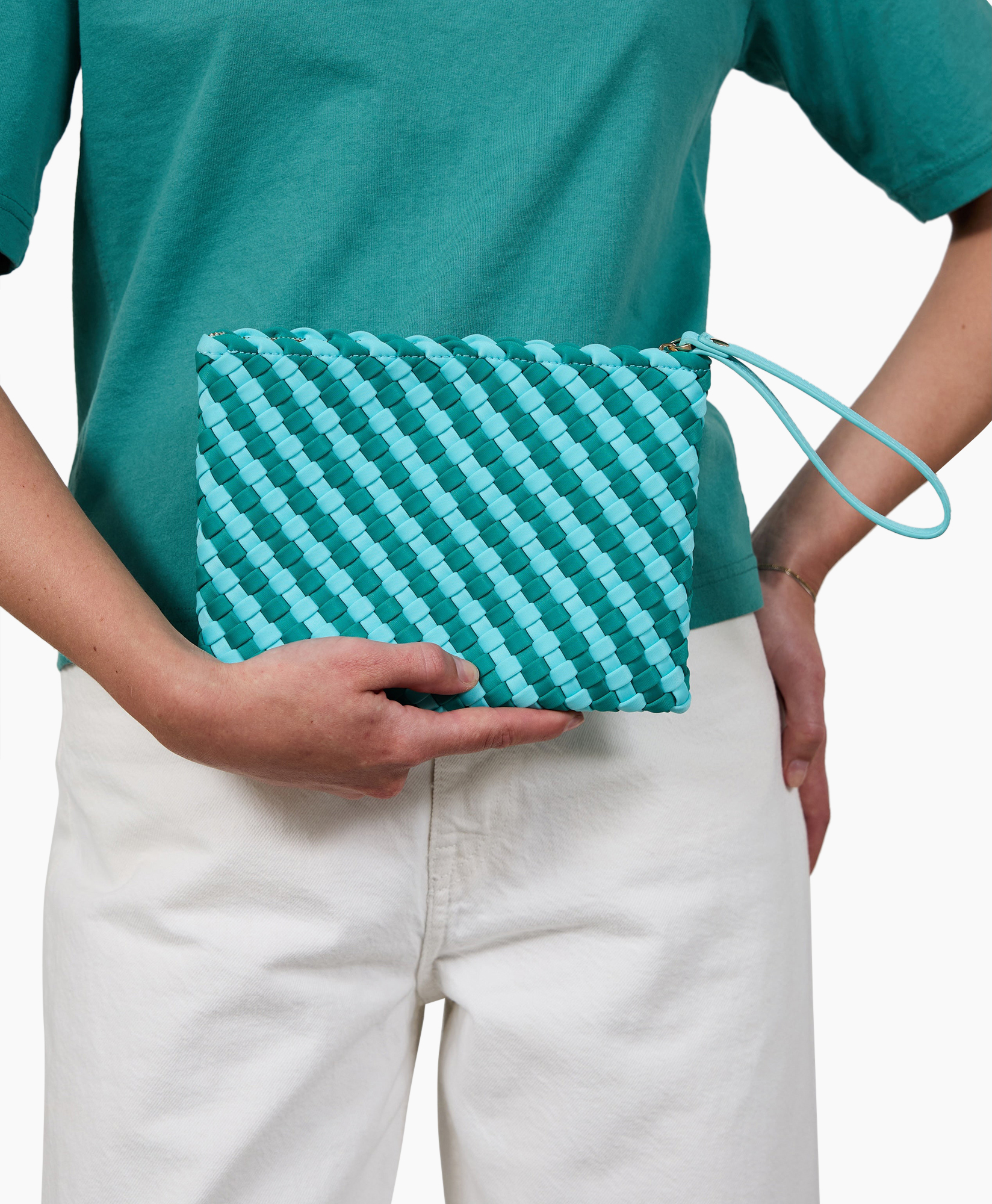clutch, woven, turquoise, pouch, strap