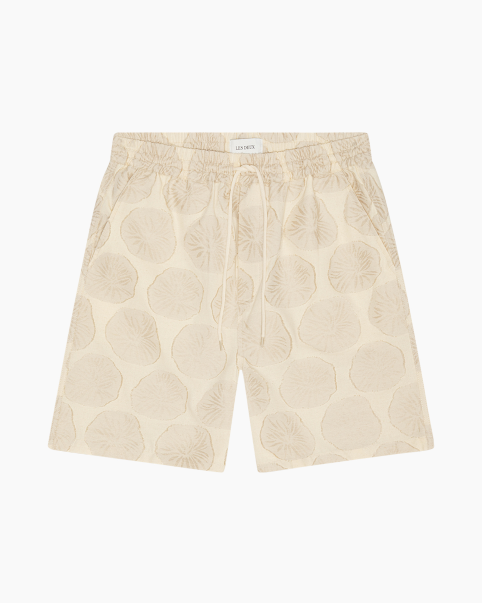 shorts, lounging, drawstring, beige, patterned