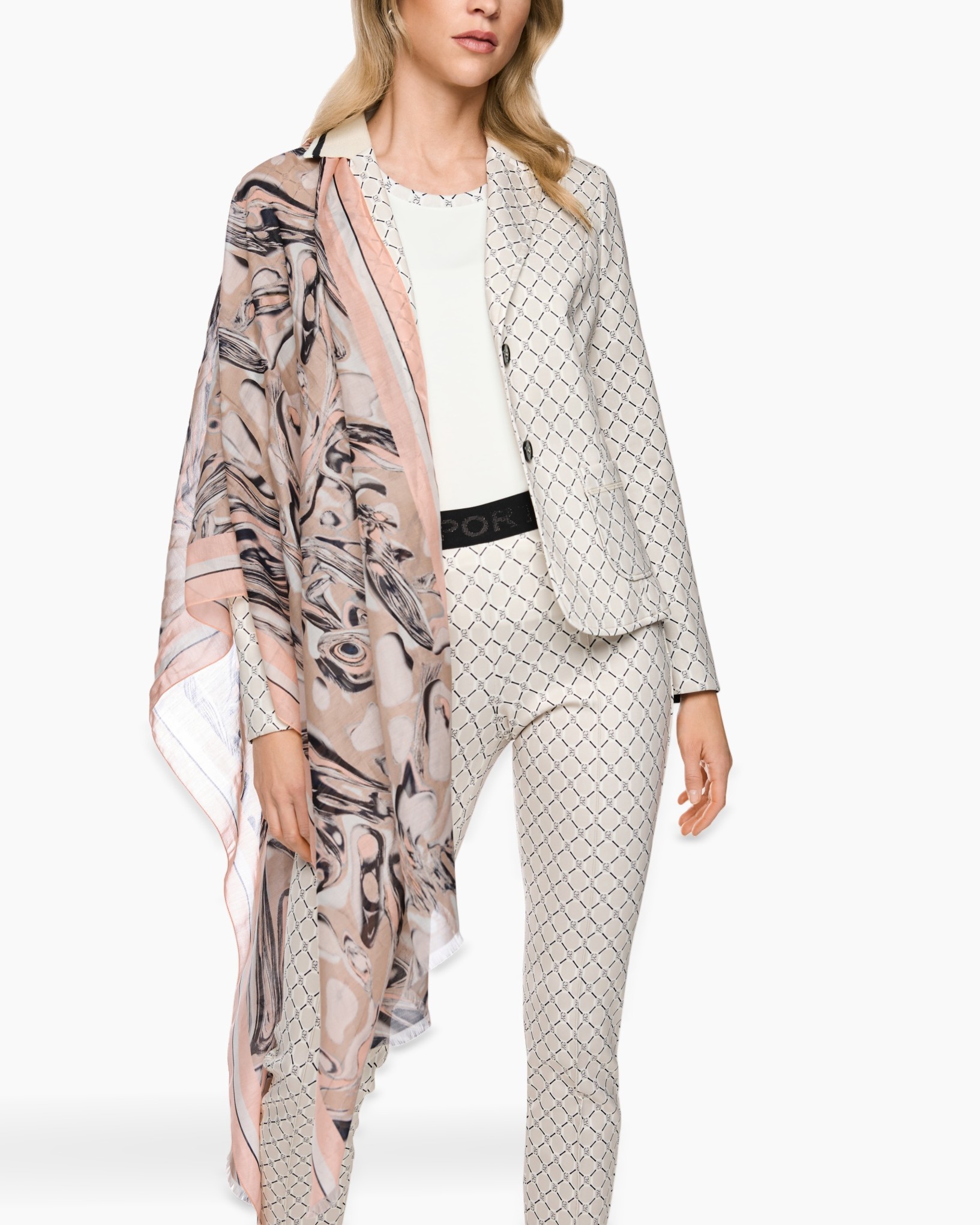 scarf, fashion accessory, abstract pattern, pink beige, marble print