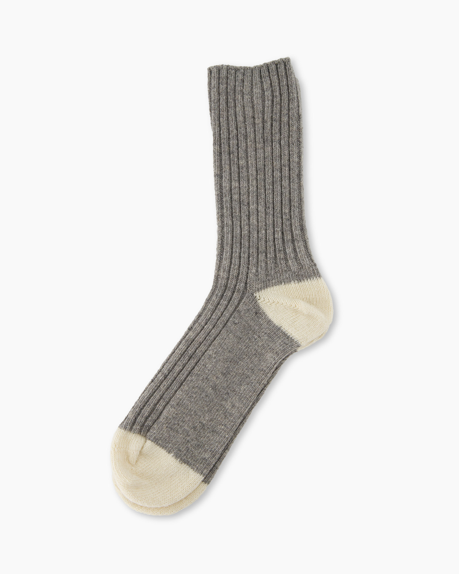 socks, ribbed, gray, crew, two-tone beige heel