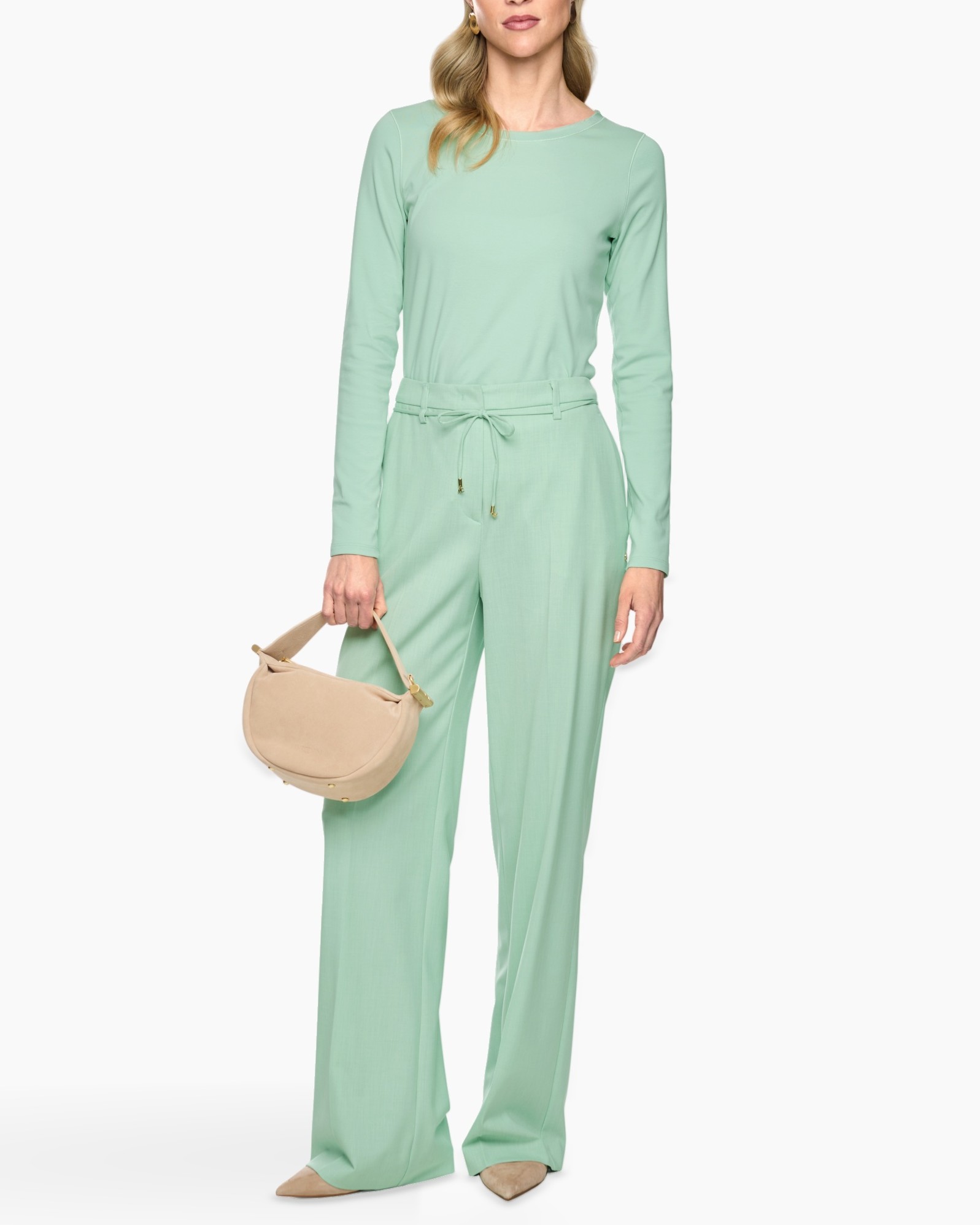 jumpsuit, romper, pantsuit, mint green, belted