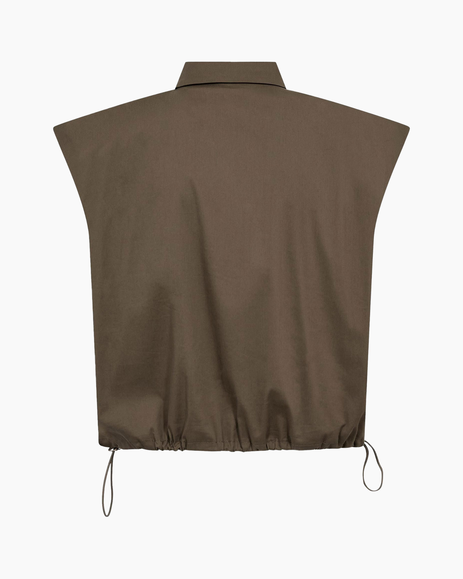 button-down, top, sleeveless, drawstring, khaki