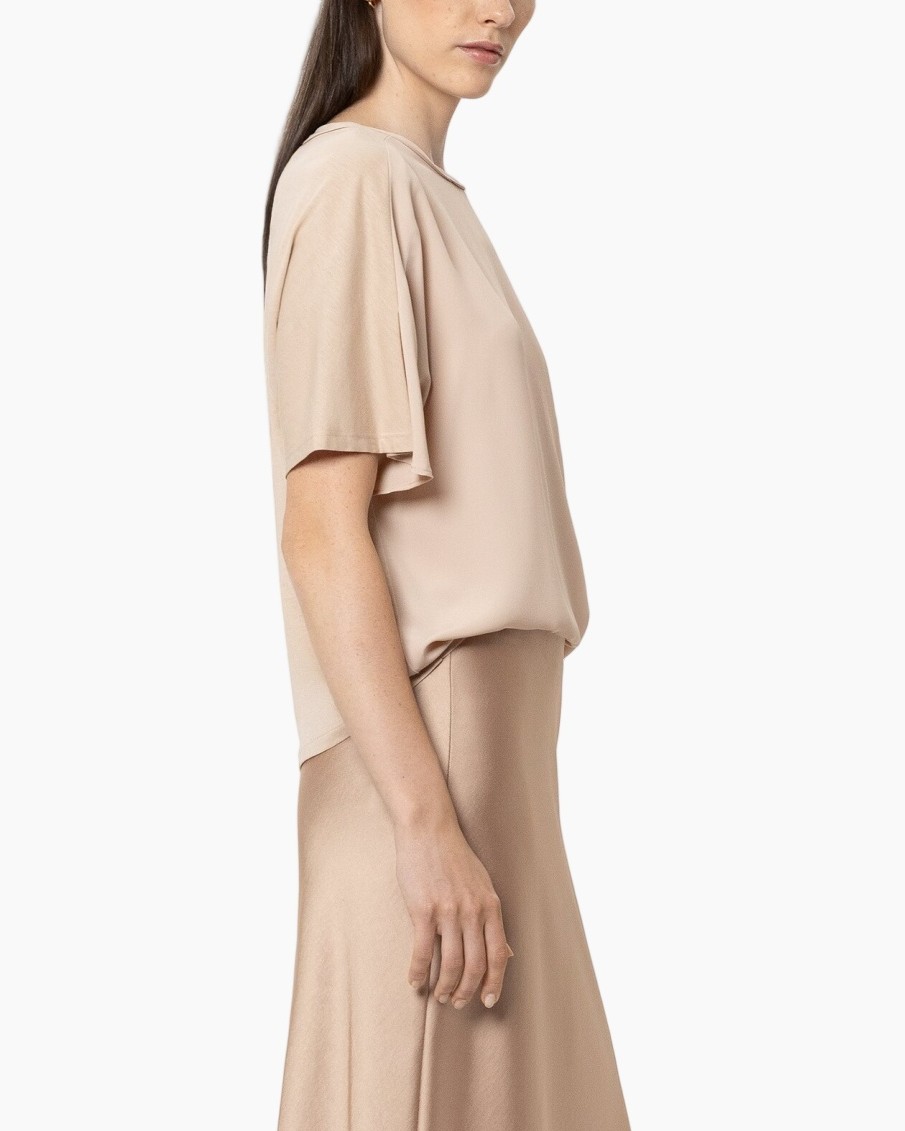blouse, short sleeves, beige, soft fabric, round neck
