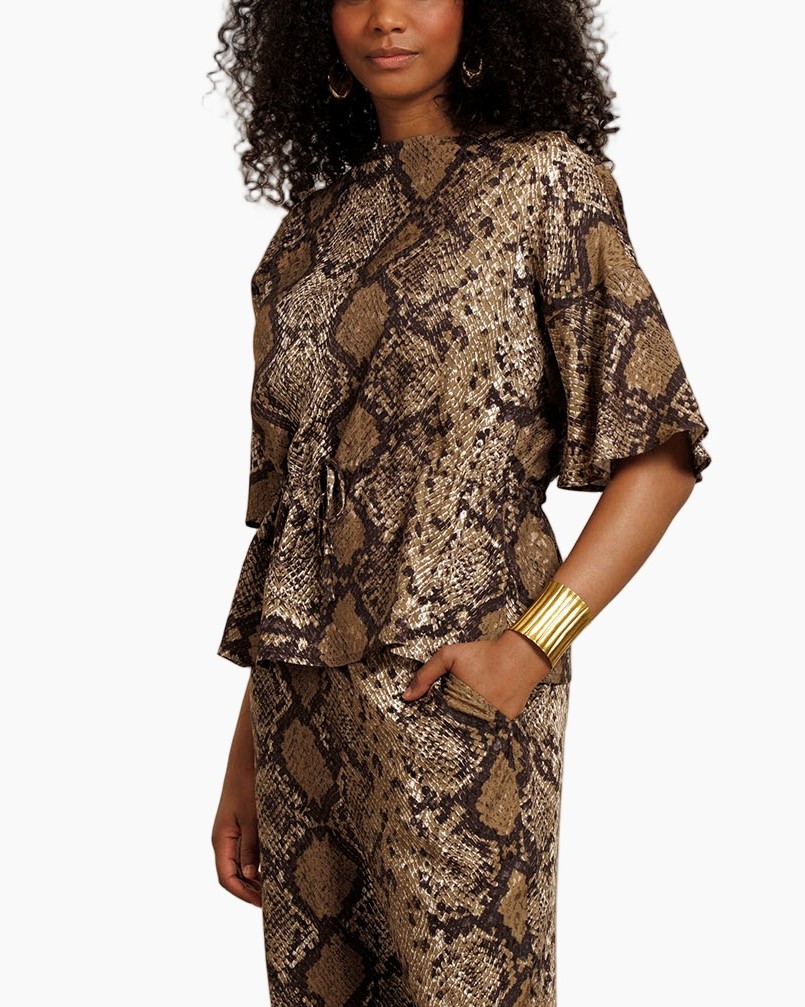 snake skin, print, top, peplum, kimono sleeve