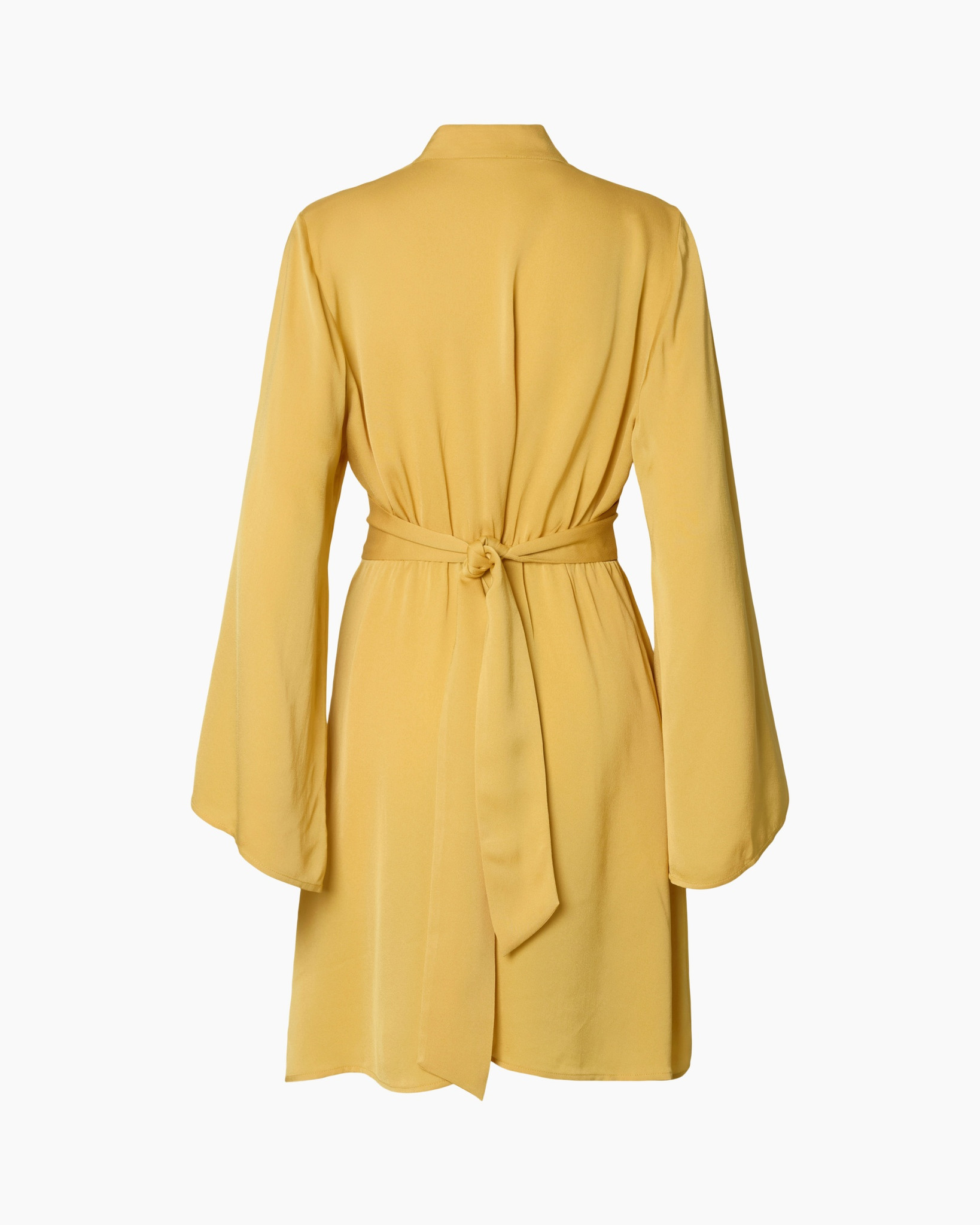 dress, yellow, kimono sleeves, v-neck, waist belt