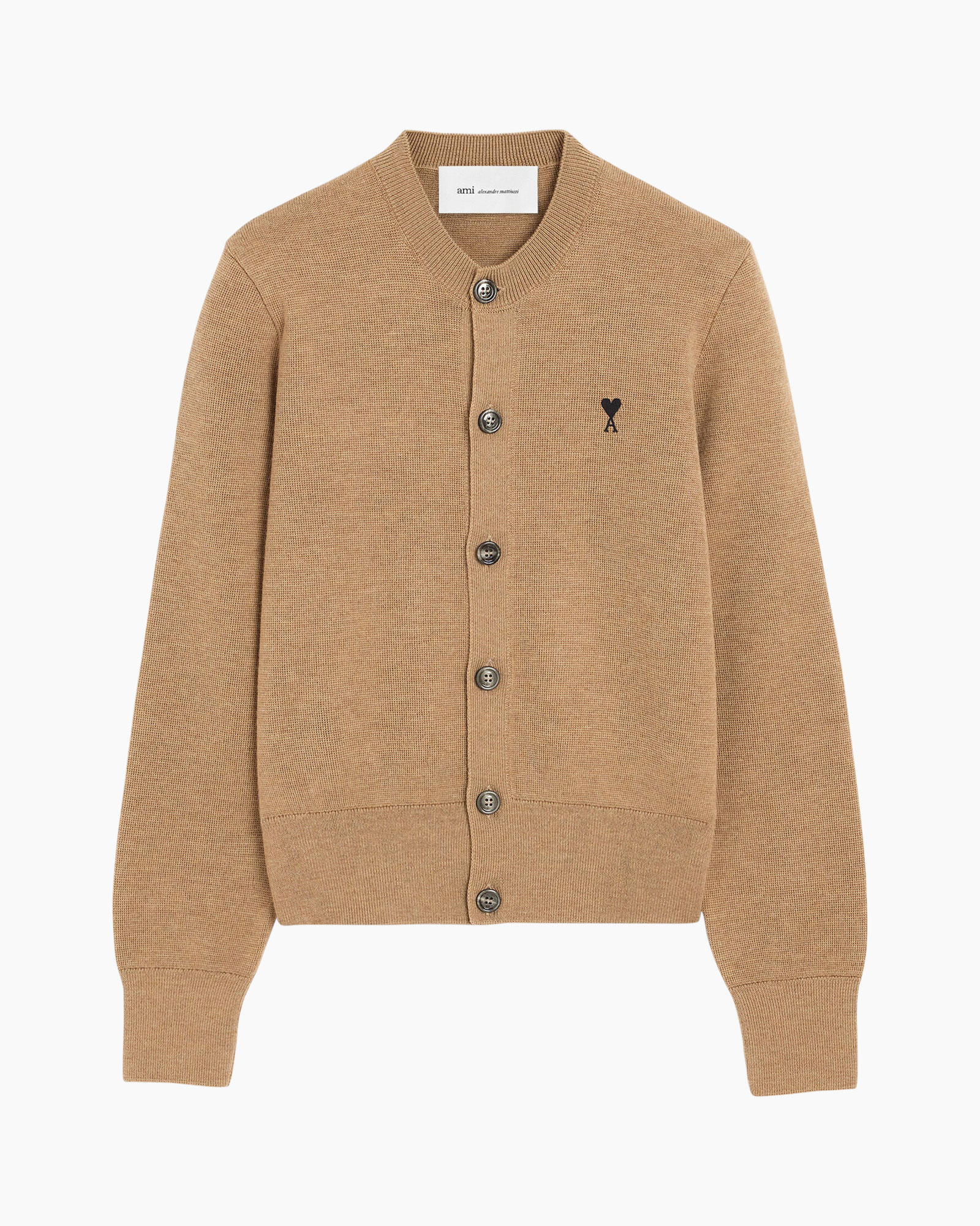 cardigan, knit, beige, buttons, logo