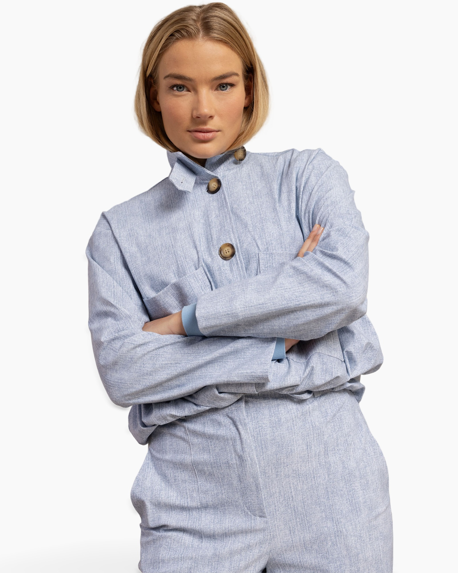 jacket, linen, light blue, buttoned, pocket