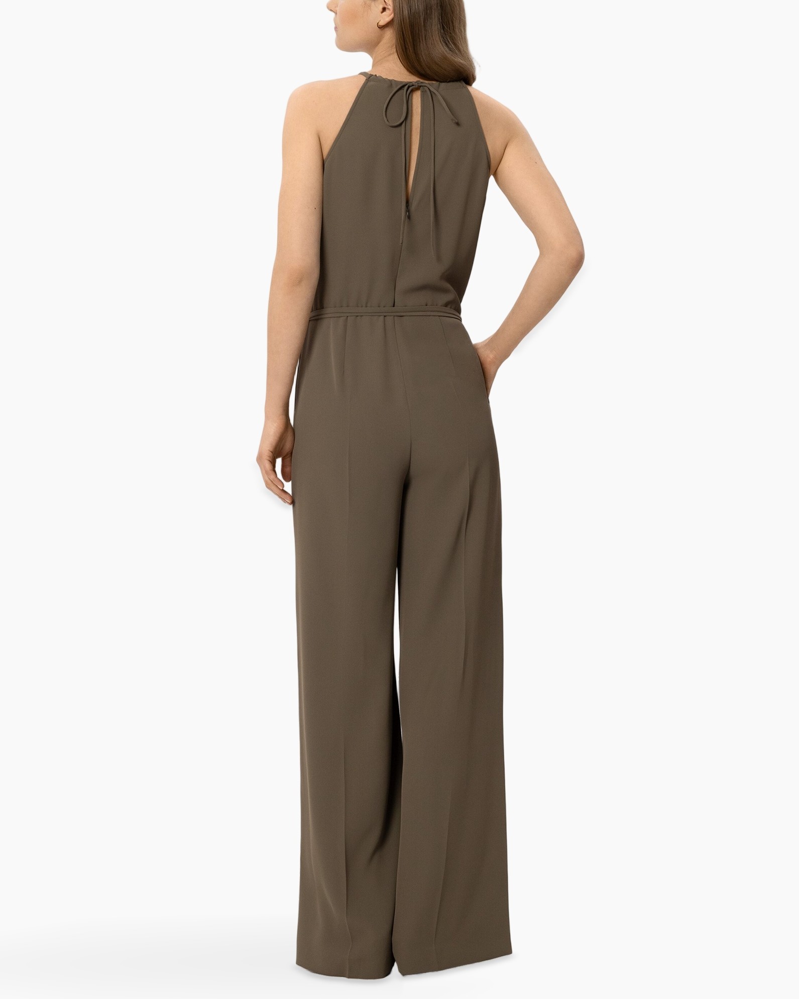 jumpsuit, backless tie, wide legs, sleeveless, olive green