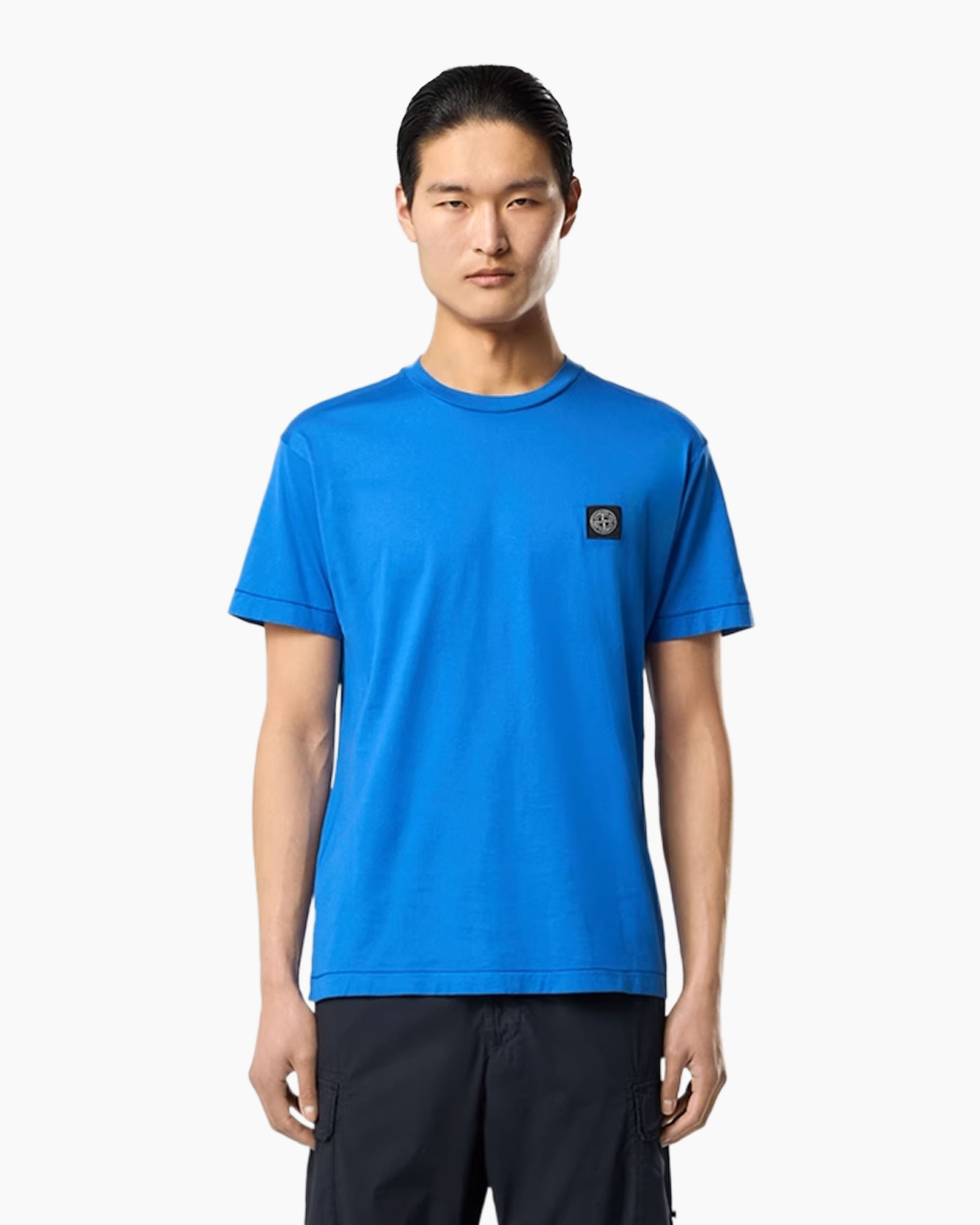 t-shirt, short sleeve, blue, logo patch, casual
