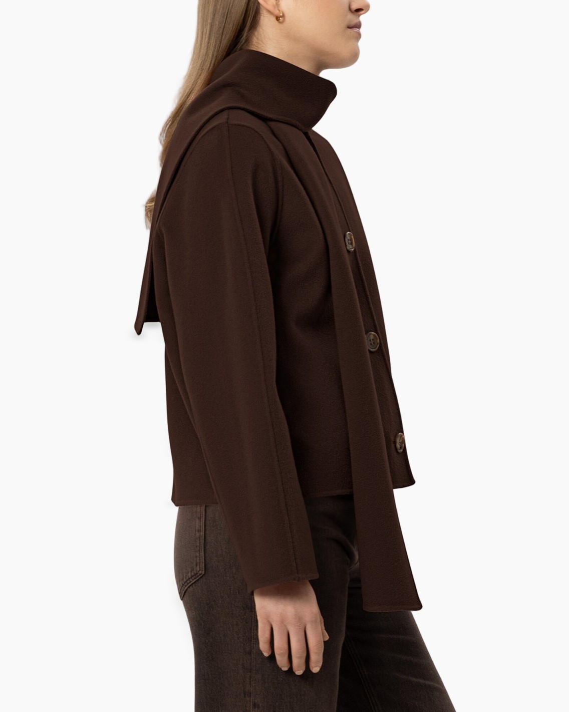 coat, brown, scarf, buttons, cardigan