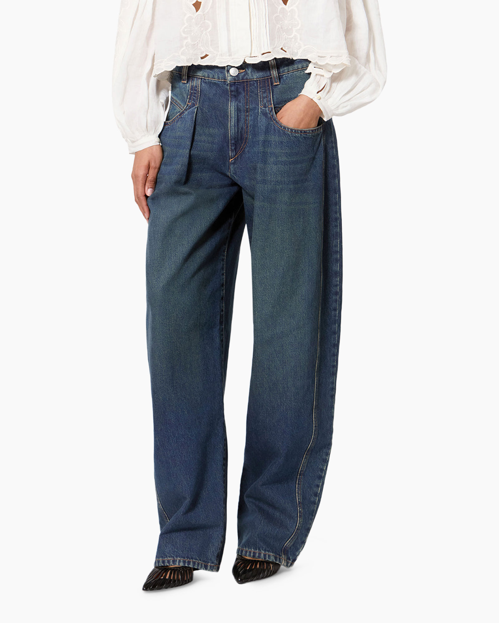 denim jeans, wide leg, high waist, blue, pants