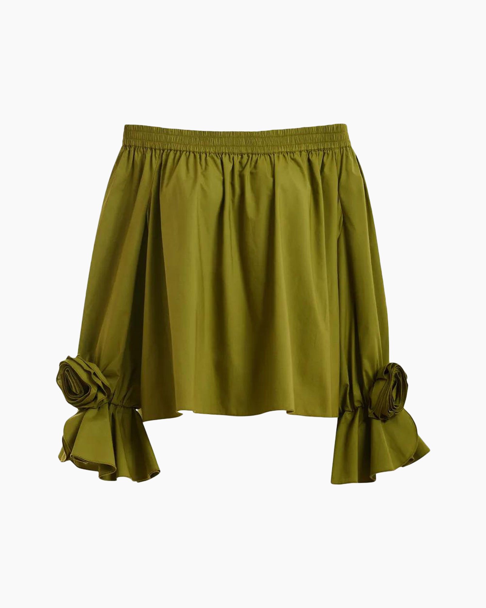 skirt, olive, satín?, ruched?