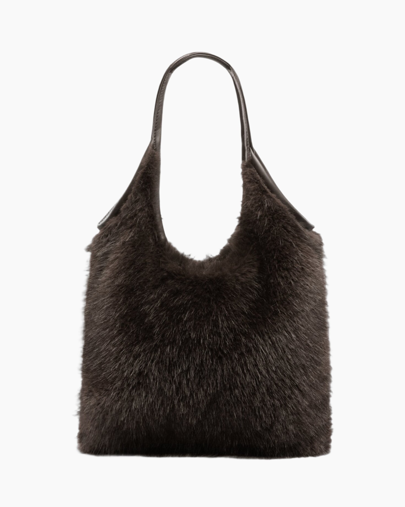 bag, shoulder bag, fur, brown, hollow handle