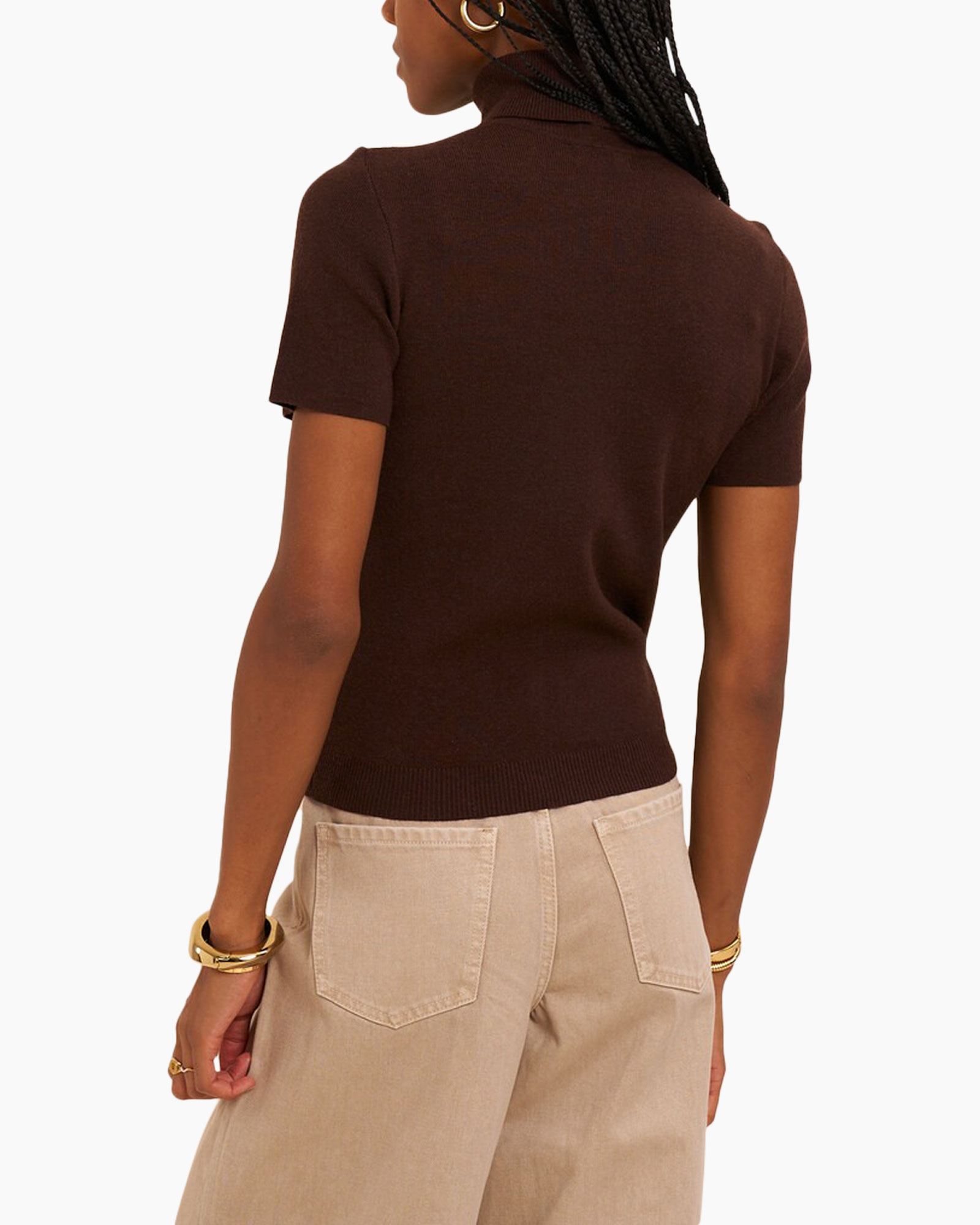 turtleneck, short-sleeve, brown, knit, pullover