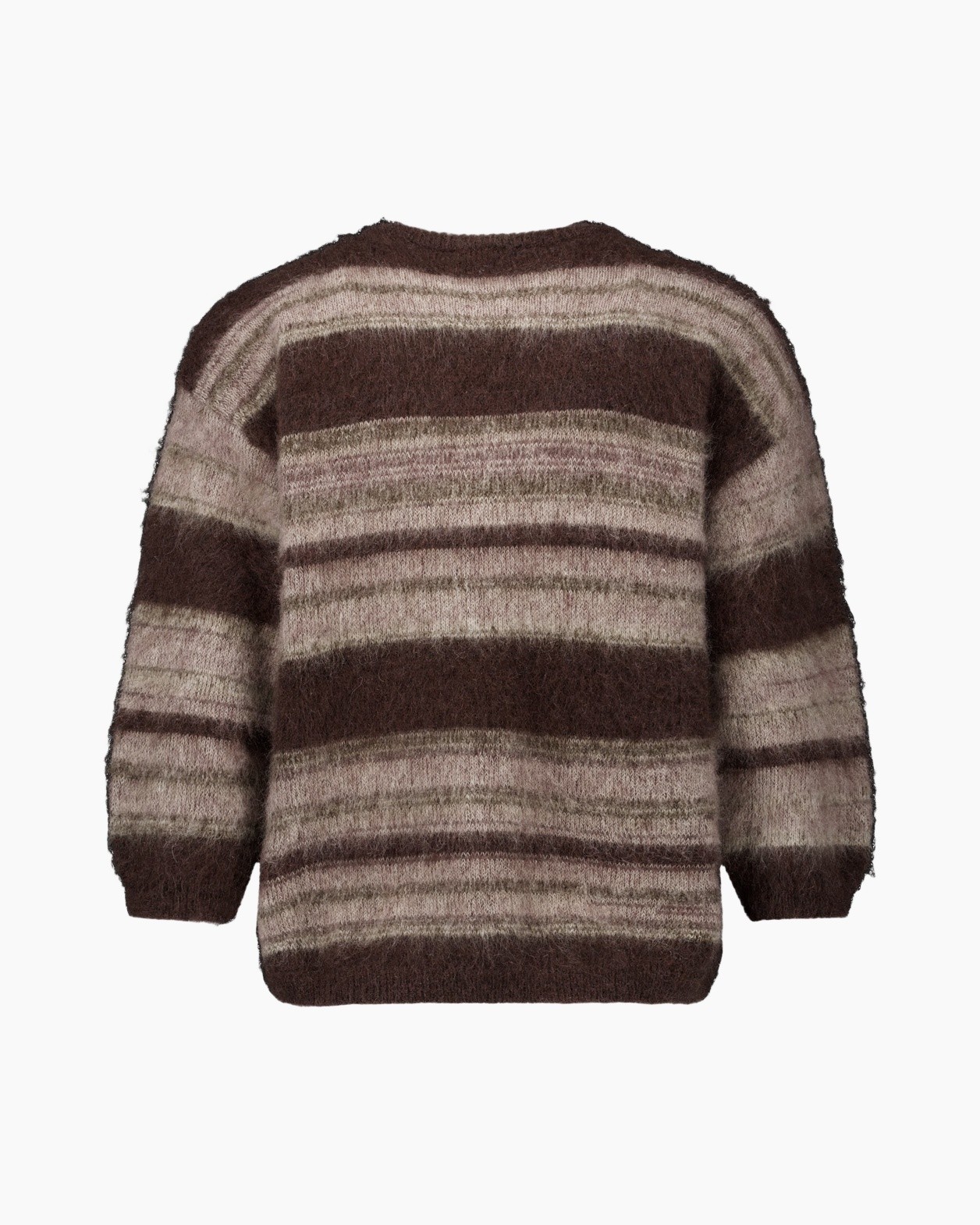 knit sweater, striped, brown, fuzzy, pullover