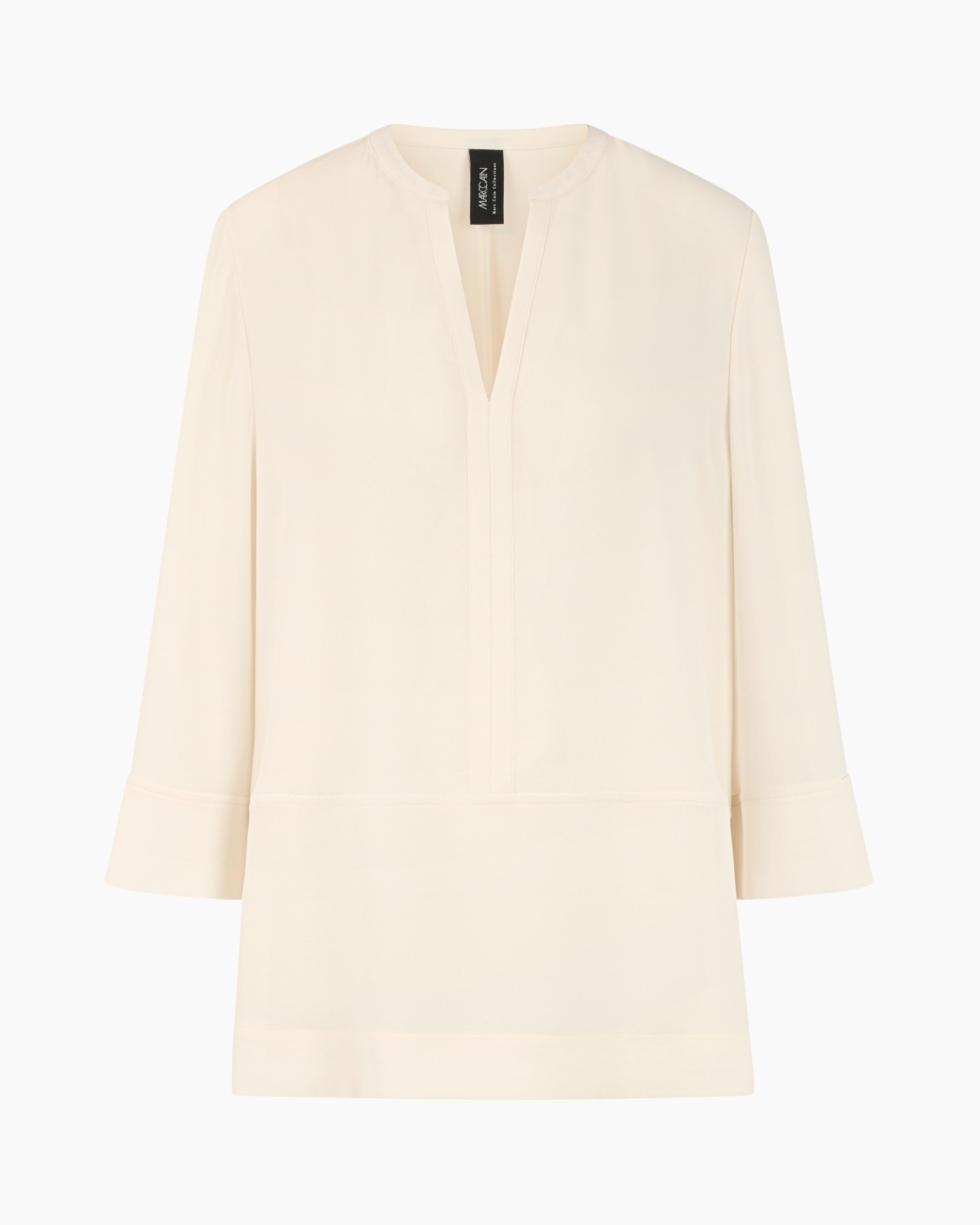 blouse, long-sleeve, cream, v-notch, loose-fit