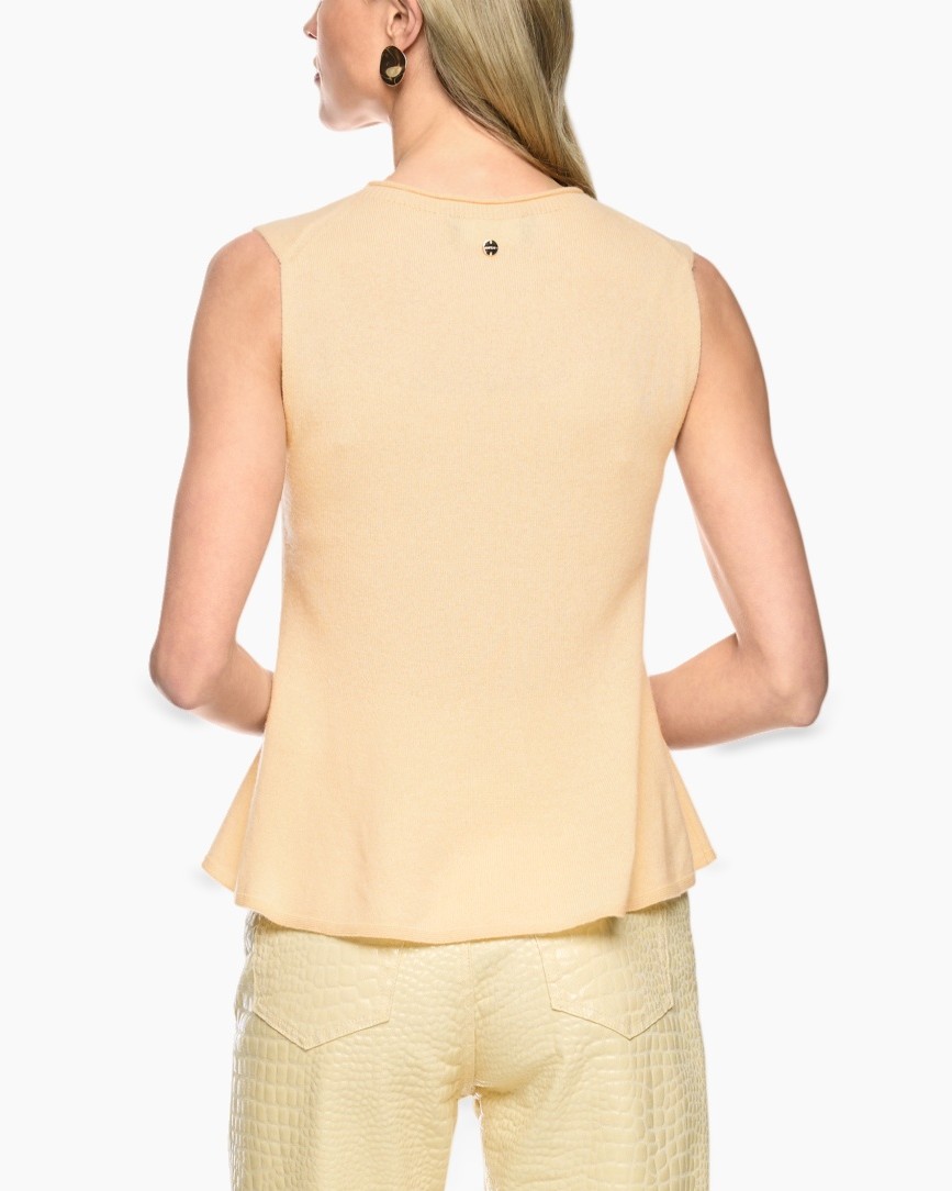 sleeveless top, peach top, tank top, knit fabric, casual top