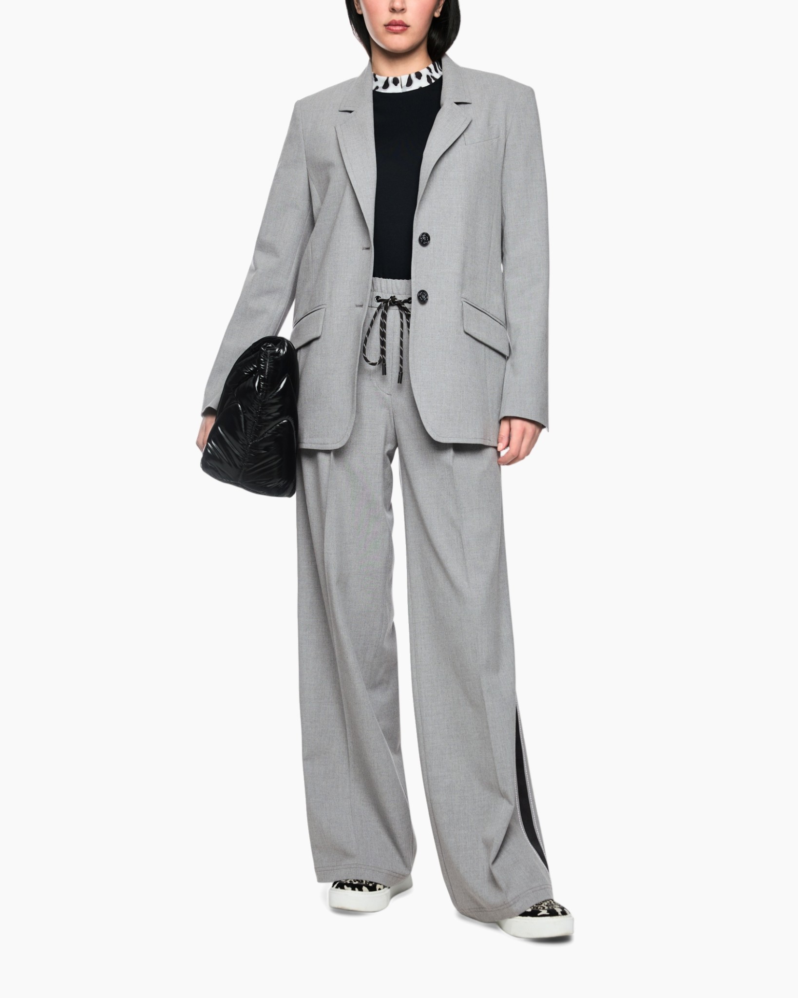 blazer, pants, outfit, gray, drawstring